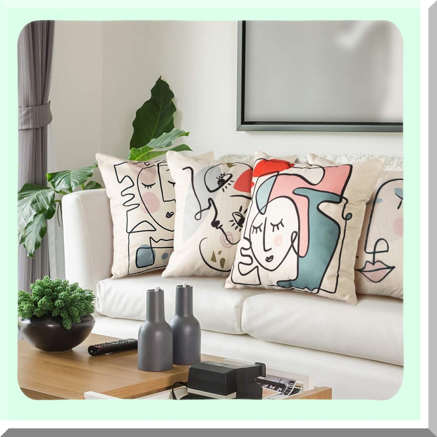 Abstract Face Pillowcase Set - Decorative Square Cushion Covers for Home Decor, Sofa, Bedroom, Car - 4 Pack 18x18 Inch Case