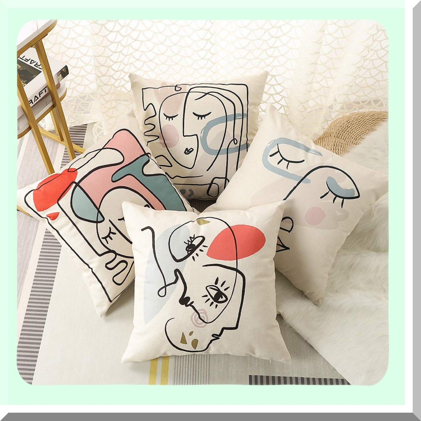 Abstract Face Pillowcase Set - Decorative Square Cushion Covers for Home Decor, Sofa, Bedroom, Car - 4 Pack 18x18 Inch Case
