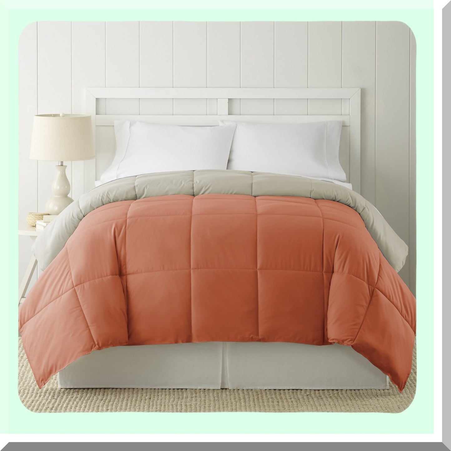 Quilted Microfiber Comforter - Reversible Duvet Insert - All Seasons Bedding - Soft & Cozy Goose Down Alternative - Full/Queen Size - Orange Rust/Oatmeal