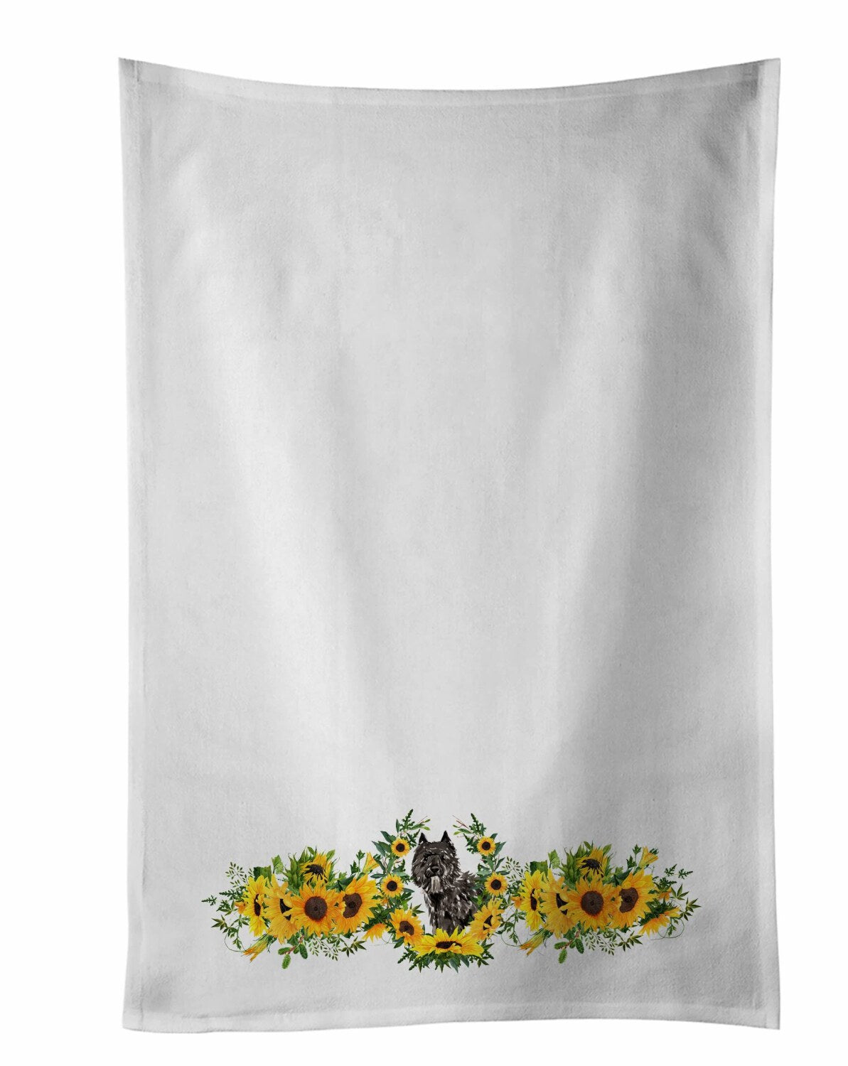 White Kitchen Towel Set of 2 with Bouvier des Flandres Artwork