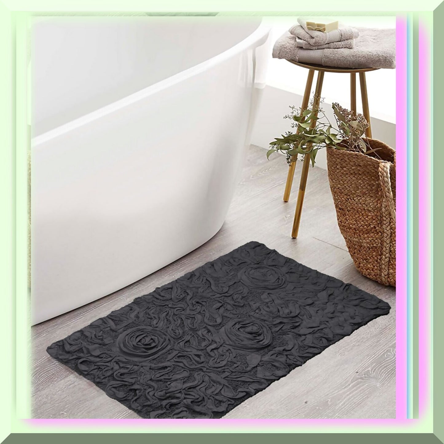 100% Cotton Gray Bath Rug 21x34 Rectangle