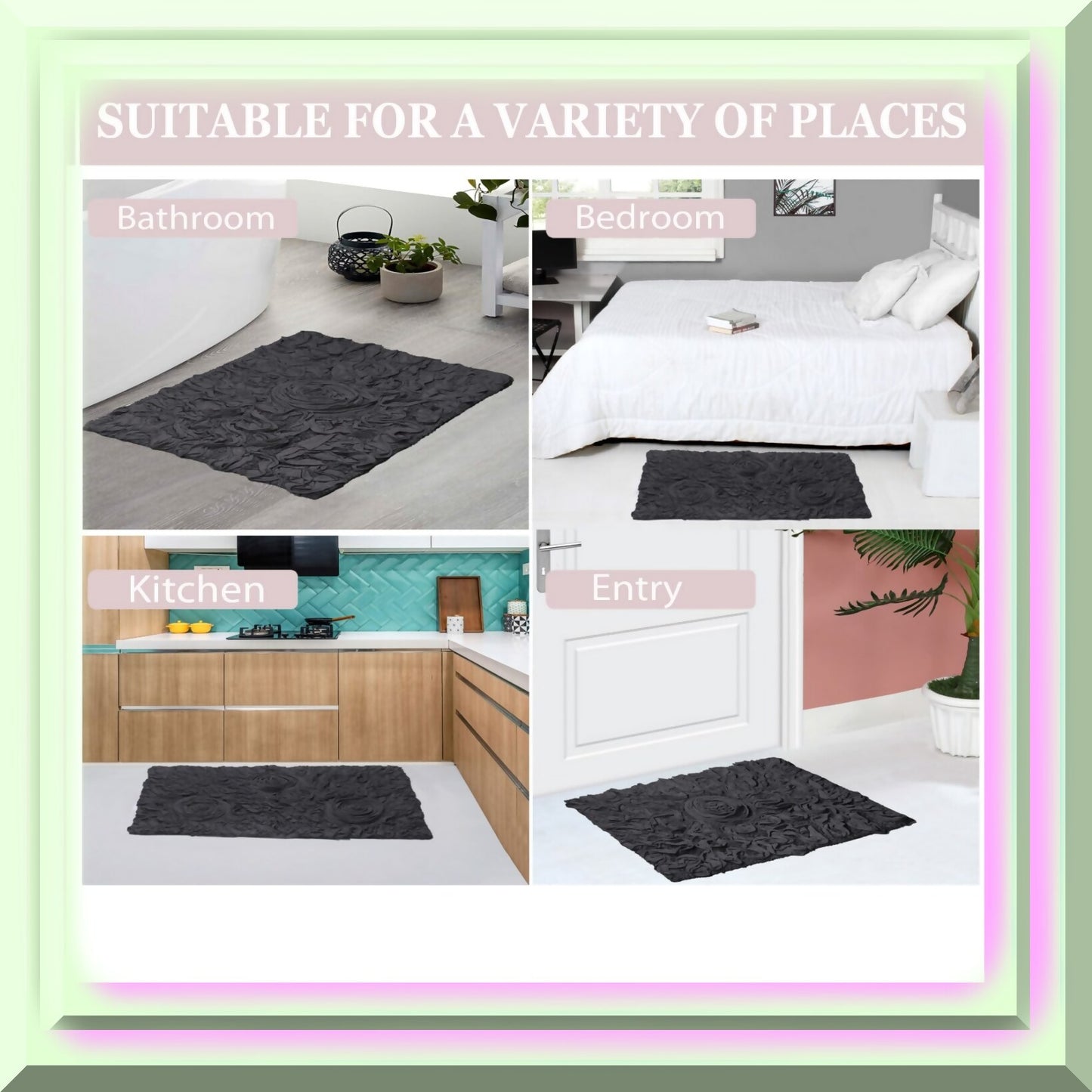 100% Cotton Gray Bath Rug 21x34 Rectangle