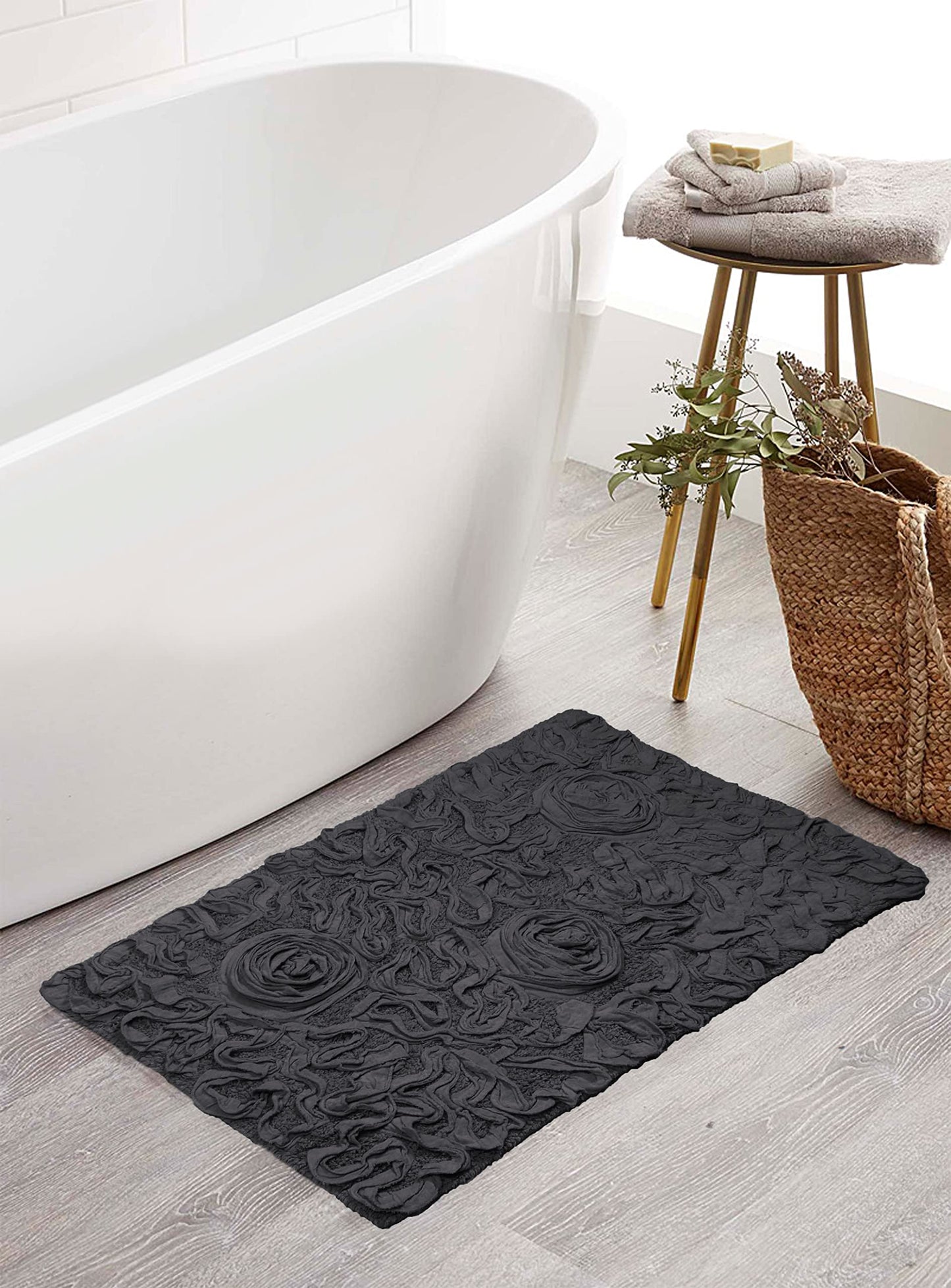 100% Cotton Gray Bath Rug 21x34 Rectangle