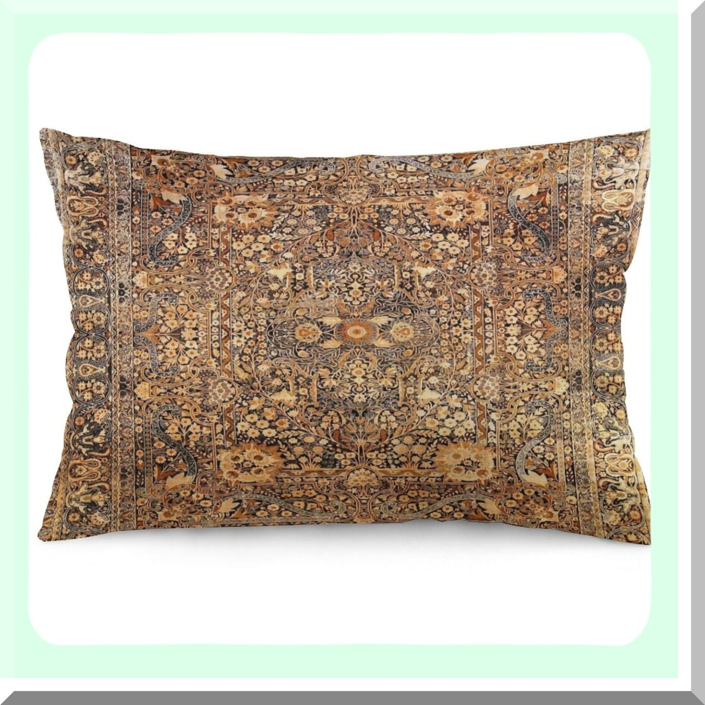 Persian Kirman Velvet Pillowcase Set - Antique Rug Print Decorative Cushion Covers for Home Living Room Bed Couch Car - Soft 12"x20" Throw Pillow Covers