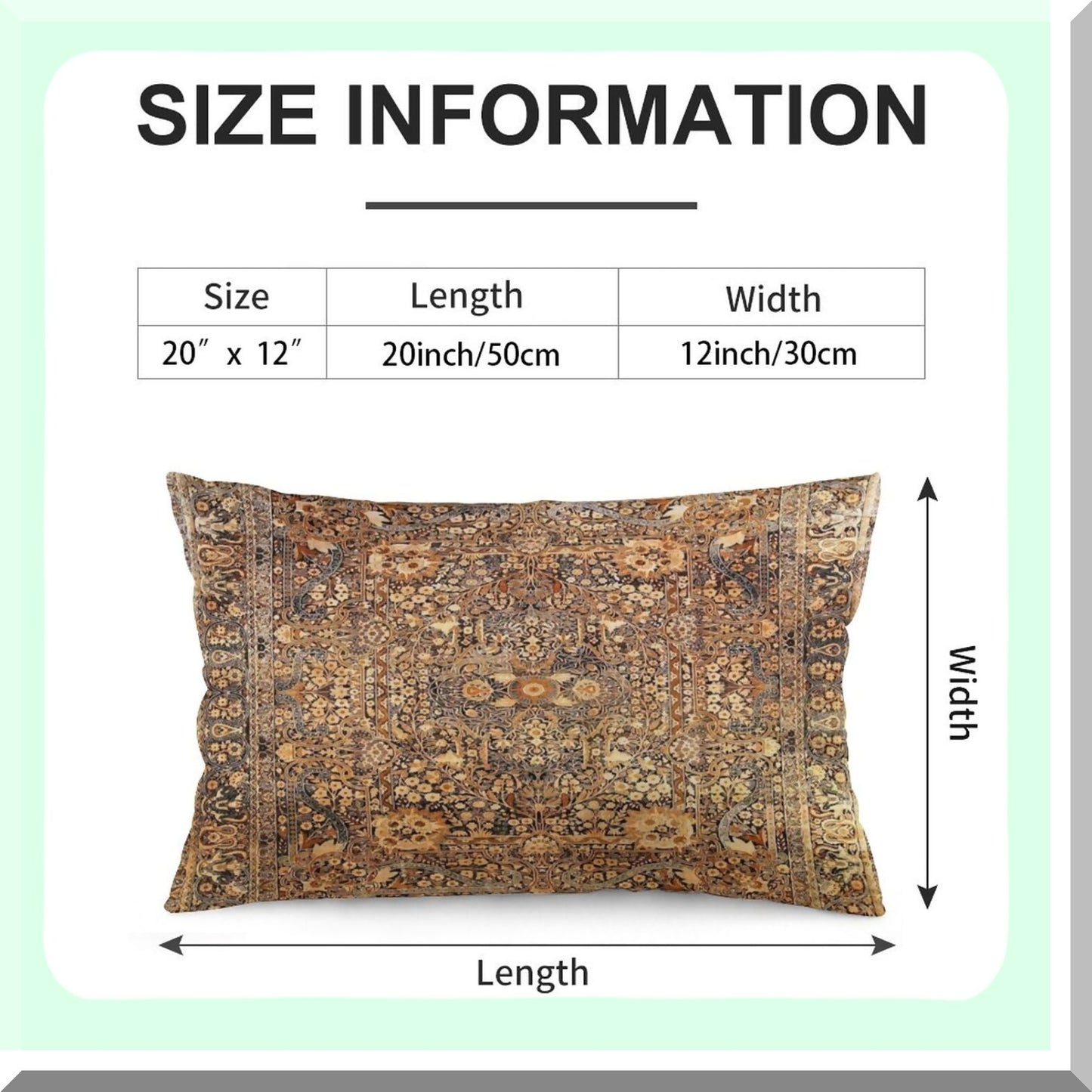 Persian Kirman Velvet Pillowcase Set - Antique Rug Print Decorative Cushion Covers for Home Living Room Bed Couch Car - Soft 12"x20" Throw Pillow Covers