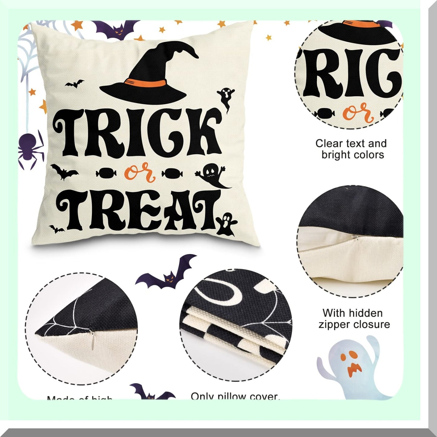 Halloween Spider Web Cat Skull Pillow Covers Set - Farmhouse Decorative Cushion Case 20x20 Indoor Outdoor Party Supplies Throw Pillows Cover