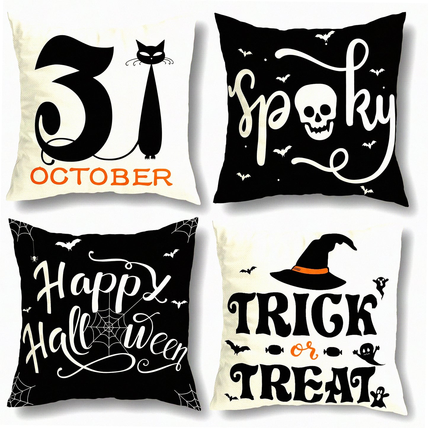 Halloween Spider Web Cat Skull Pillow Covers Set - Farmhouse Decorative Cushion Case 20x20 Indoor Outdoor Party Supplies Throw Pillows Cover