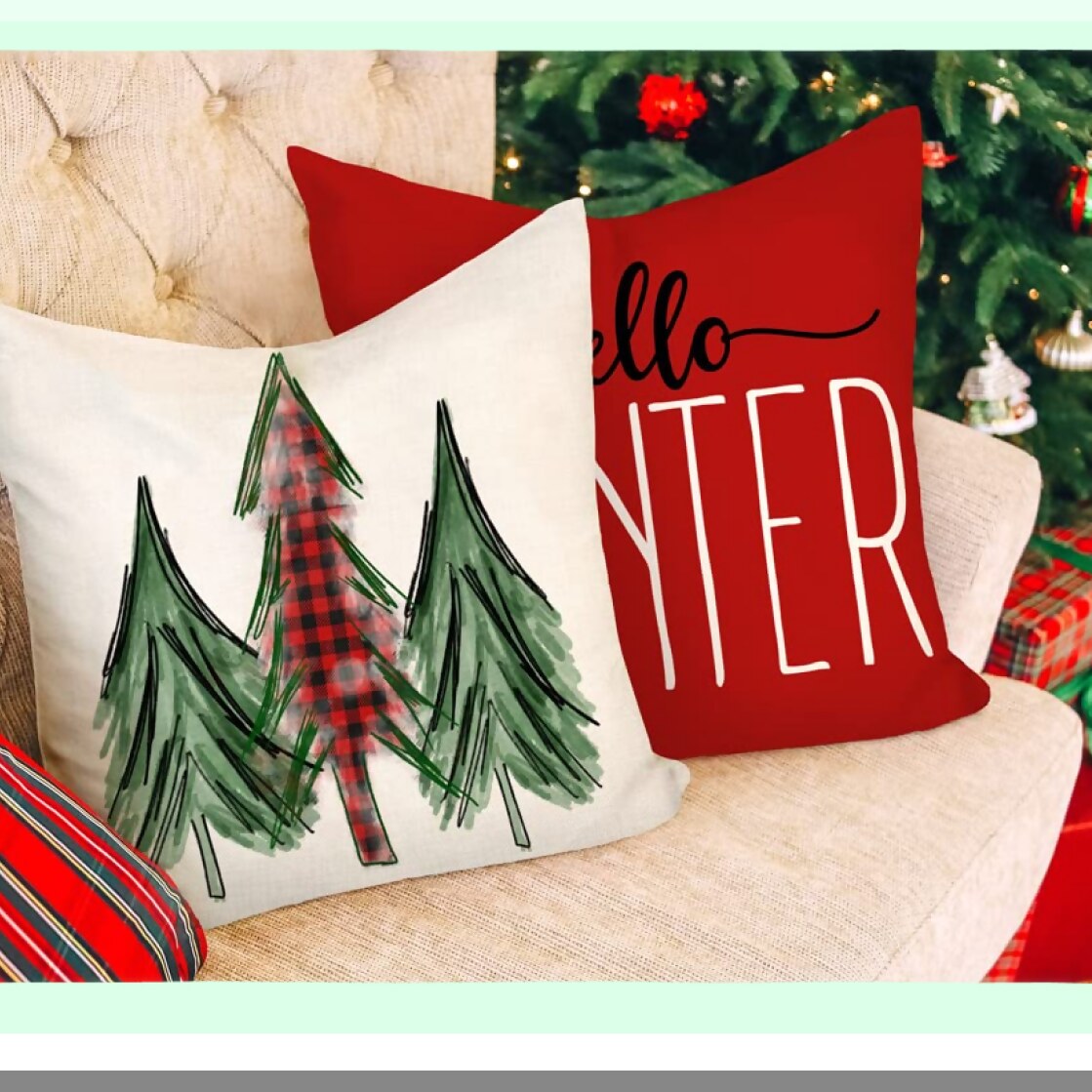 Winter Farmhouse Pillow Covers Set - Red 20x20 Throw Cushion Case Decorations for Home Couch - Merry Tree Truck Holiday Decor - S22C34-20