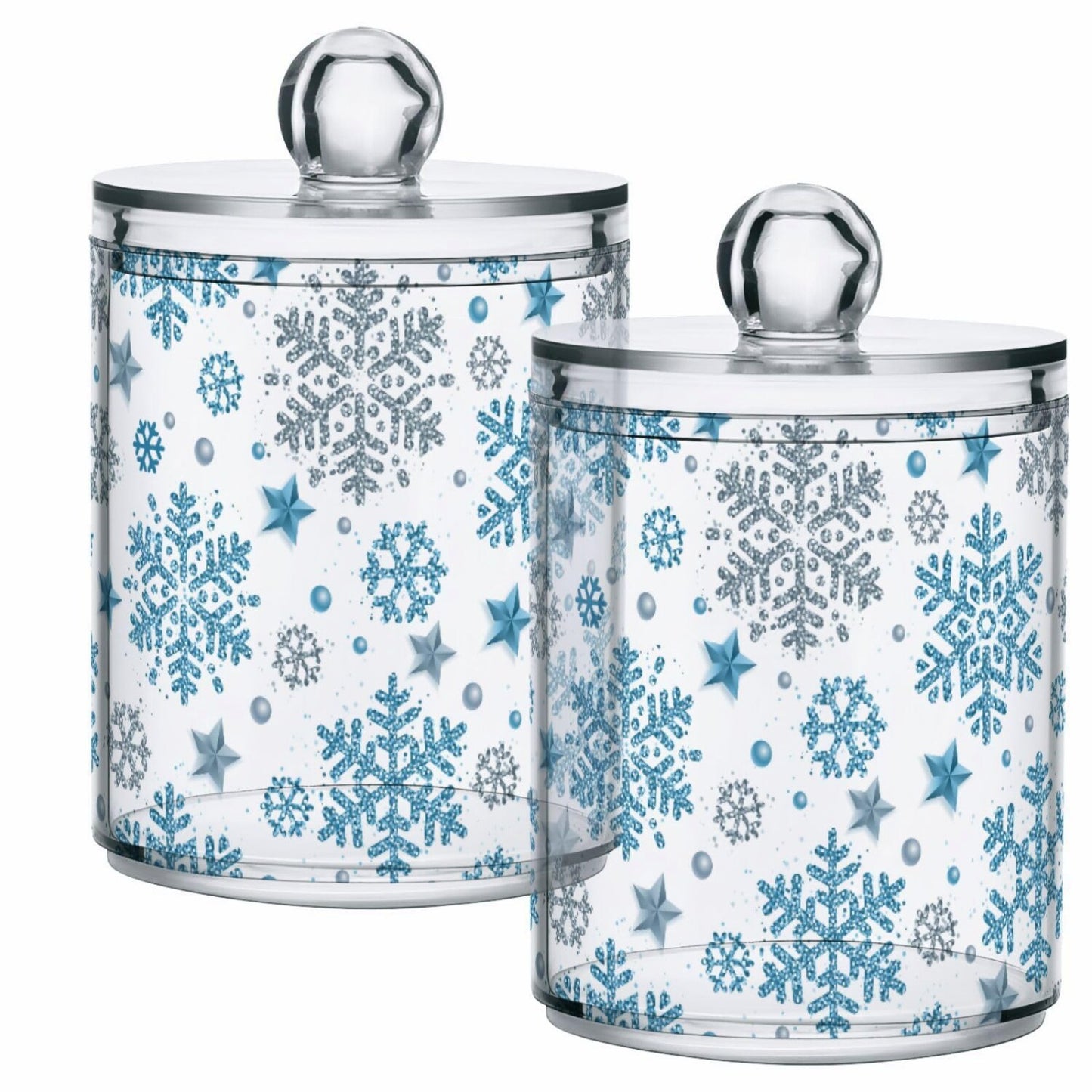 Winter Qtip Dispenser 2 Pack Silver Blue Glitter