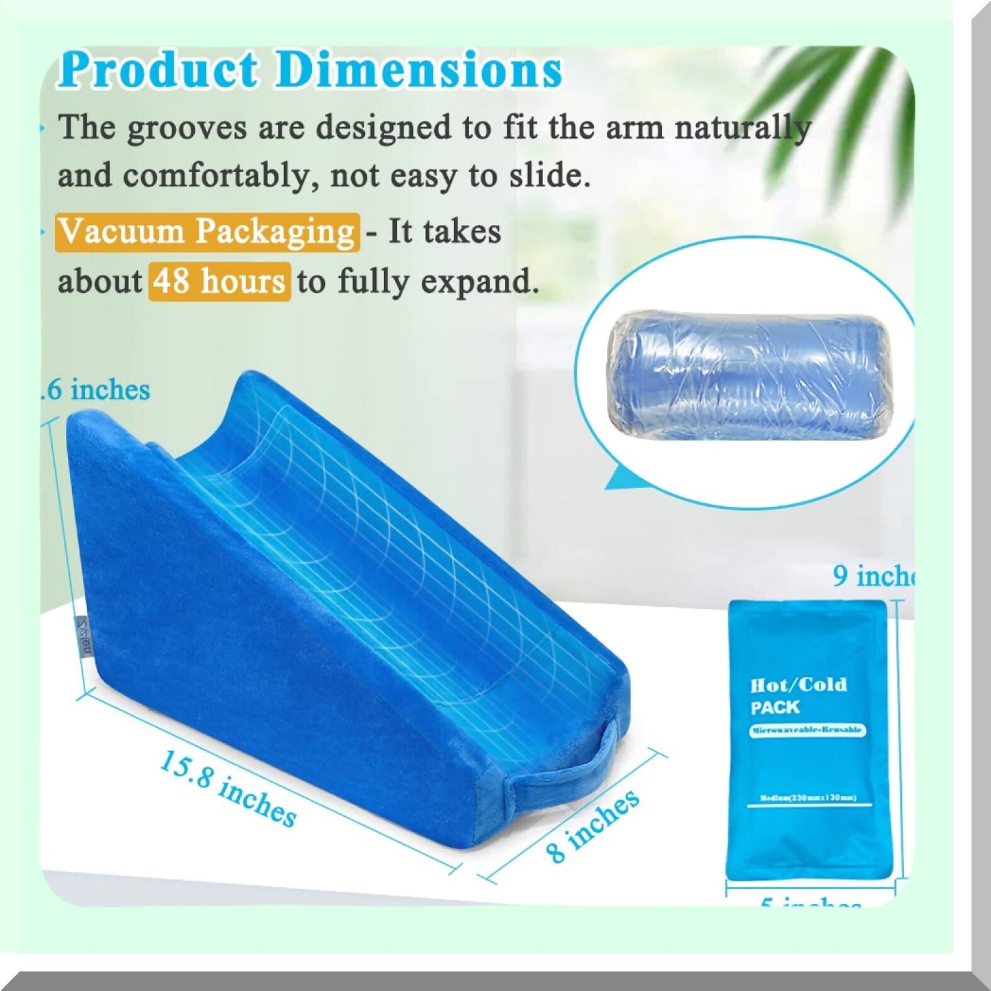 ElevateArm Support Pillow - Contoured Arm Wedge for Broken Wrist & Elbow Recovery with Gel Pack - Sleeping Aid for Elevated Arm Rest