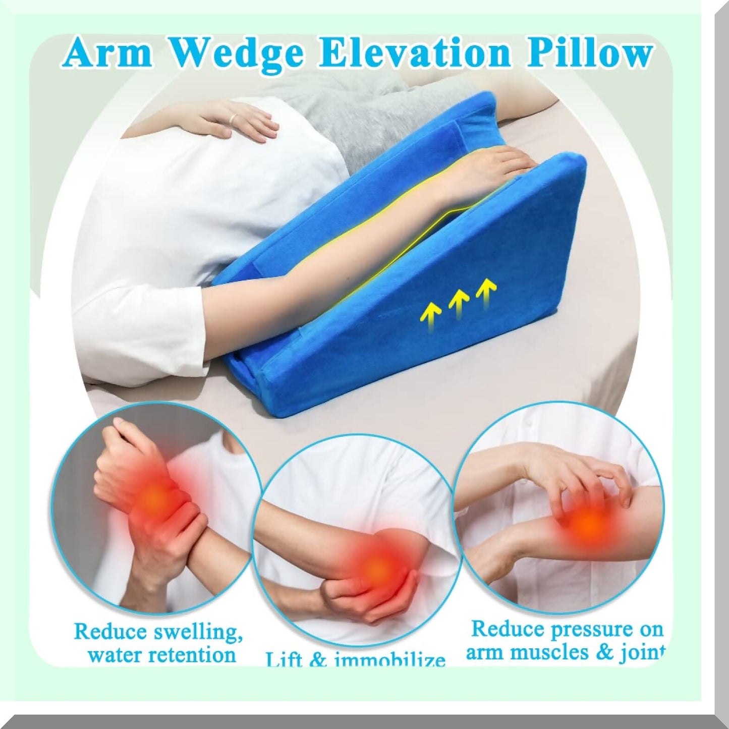 ElevateArm Support Pillow - Contoured Arm Wedge for Broken Wrist & Elbow Recovery with Gel Pack - Sleeping Aid for Elevated Arm Rest