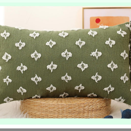 Sage Green Boho 3D Flower Lumbar Pillow Cover 16x26