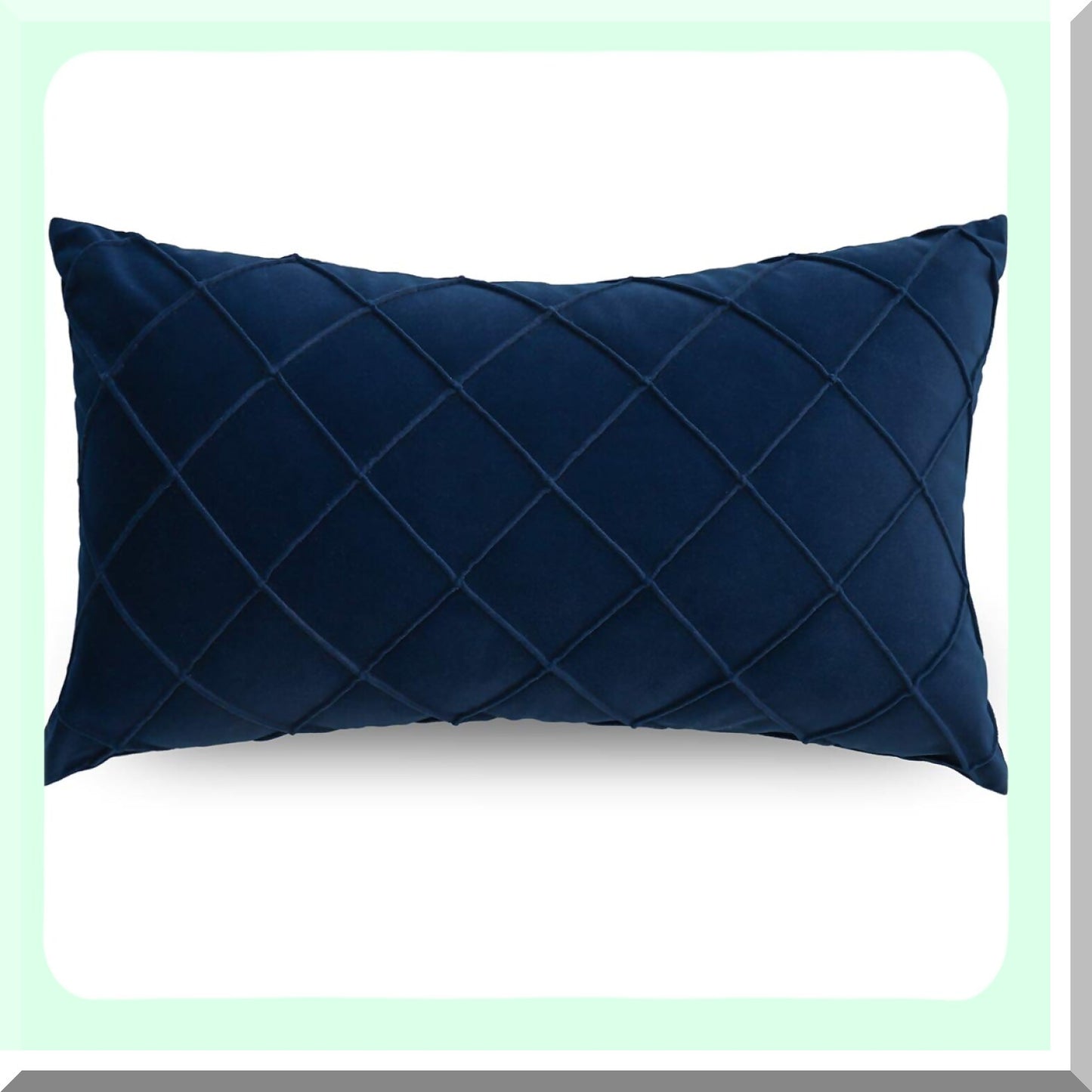 Velvet Pleated Navy Blue Lumbar Pillow Cover - Soft Decorative Throw Cushion Case for Couch & Bedroom - 12x20 Inch - Small & Textured - 1PC