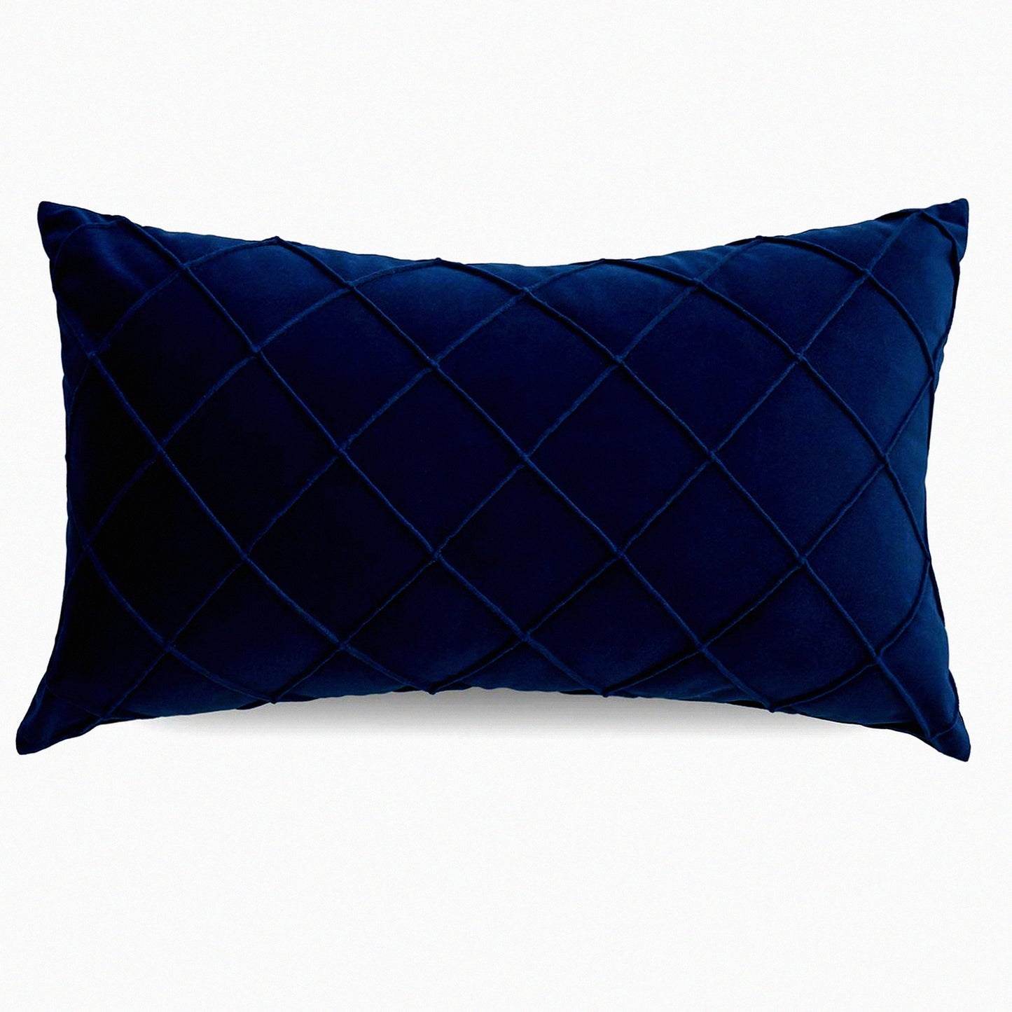 Velvet Pleated Navy Blue Lumbar Pillow Cover - Soft Decorative Throw Cushion Case for Couch & Bedroom - 12x20 Inch - Small & Textured - 1PC