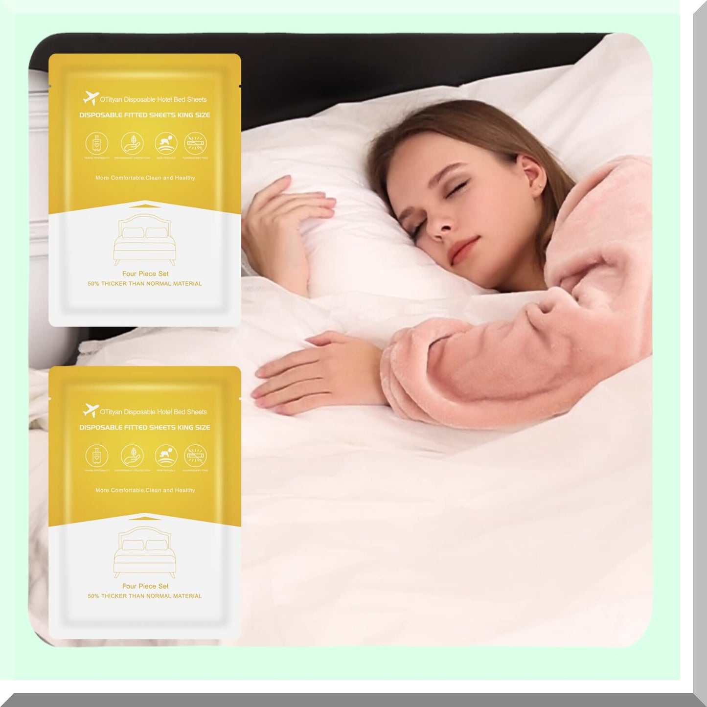 TravelEase Disposable Bedding Set - 2 Pack Fitted Sheets with Quilt Cover & Pillowcase. Hotel-Grade Disposable Travel Sheets for Business Trips.