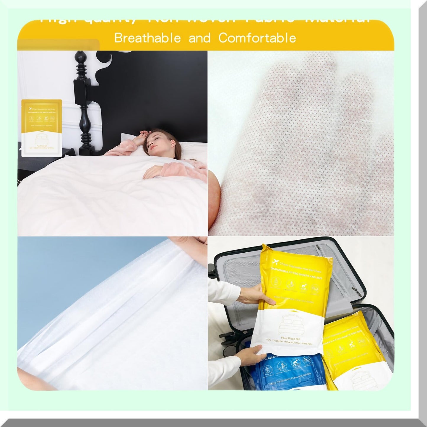 TravelEase Disposable Bedding Set - 2 Pack Fitted Sheets with Quilt Cover & Pillowcase. Hotel-Grade Disposable Travel Sheets for Business Trips.