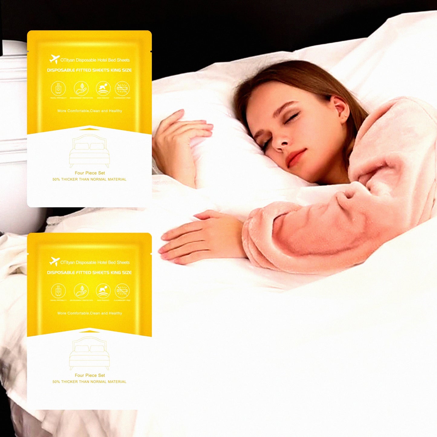 TravelEase Disposable Bedding Set - 2 Pack Fitted Sheets with Quilt Cover & Pillowcase. Hotel-Grade Disposable Travel Sheets for Business Trips.