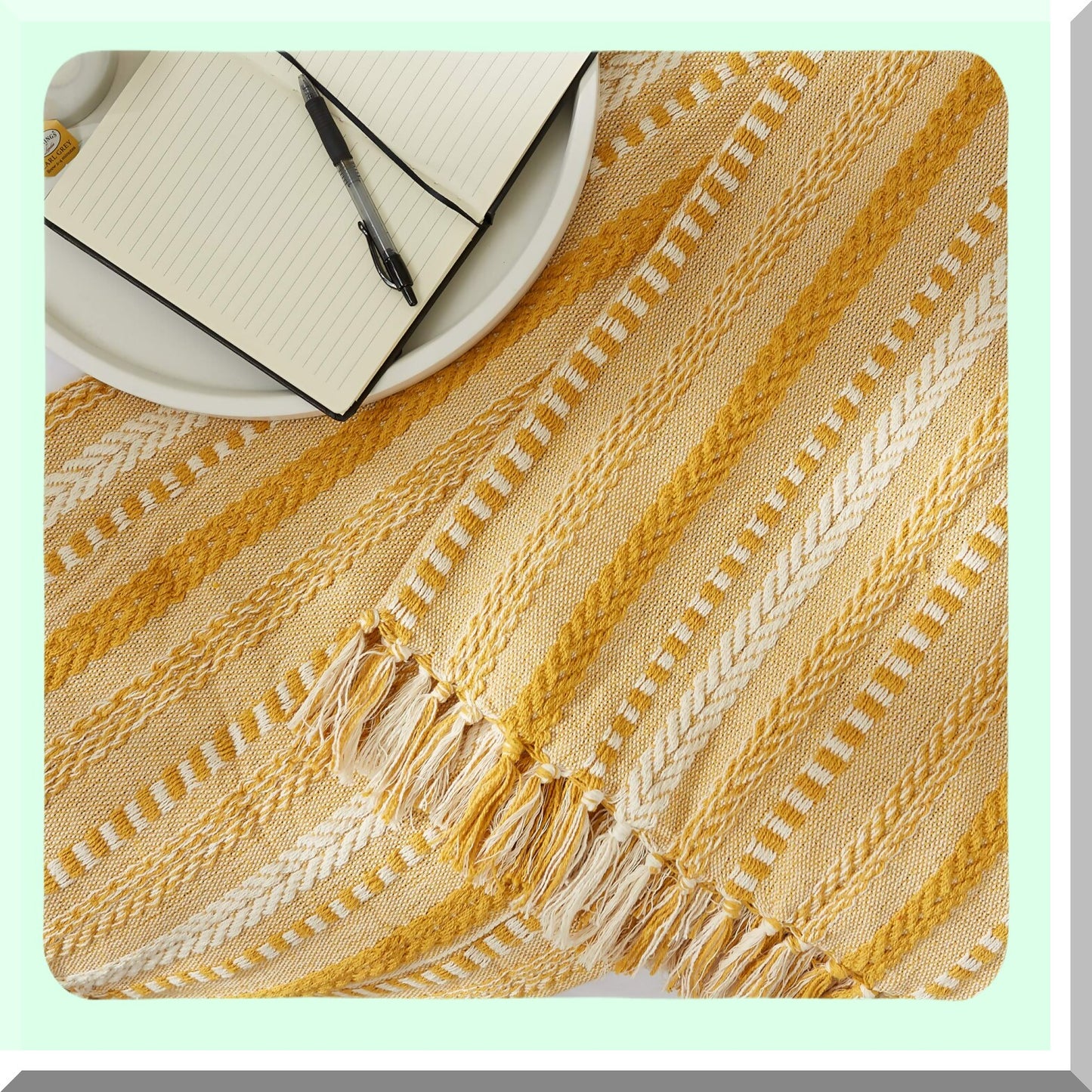 Golden Stripes Braided Throw Blanket - Cozy 50x60 Inch Decor