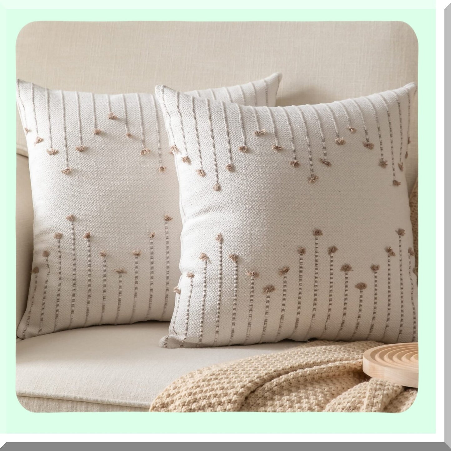Neutral Line Farmhouse Pillow Covers - Set of 2 20x20 Decorative Throw Pillows for Bed & Sofa, Beige Tan Boho Cushion Covers for Living Room & Outdoor Décor