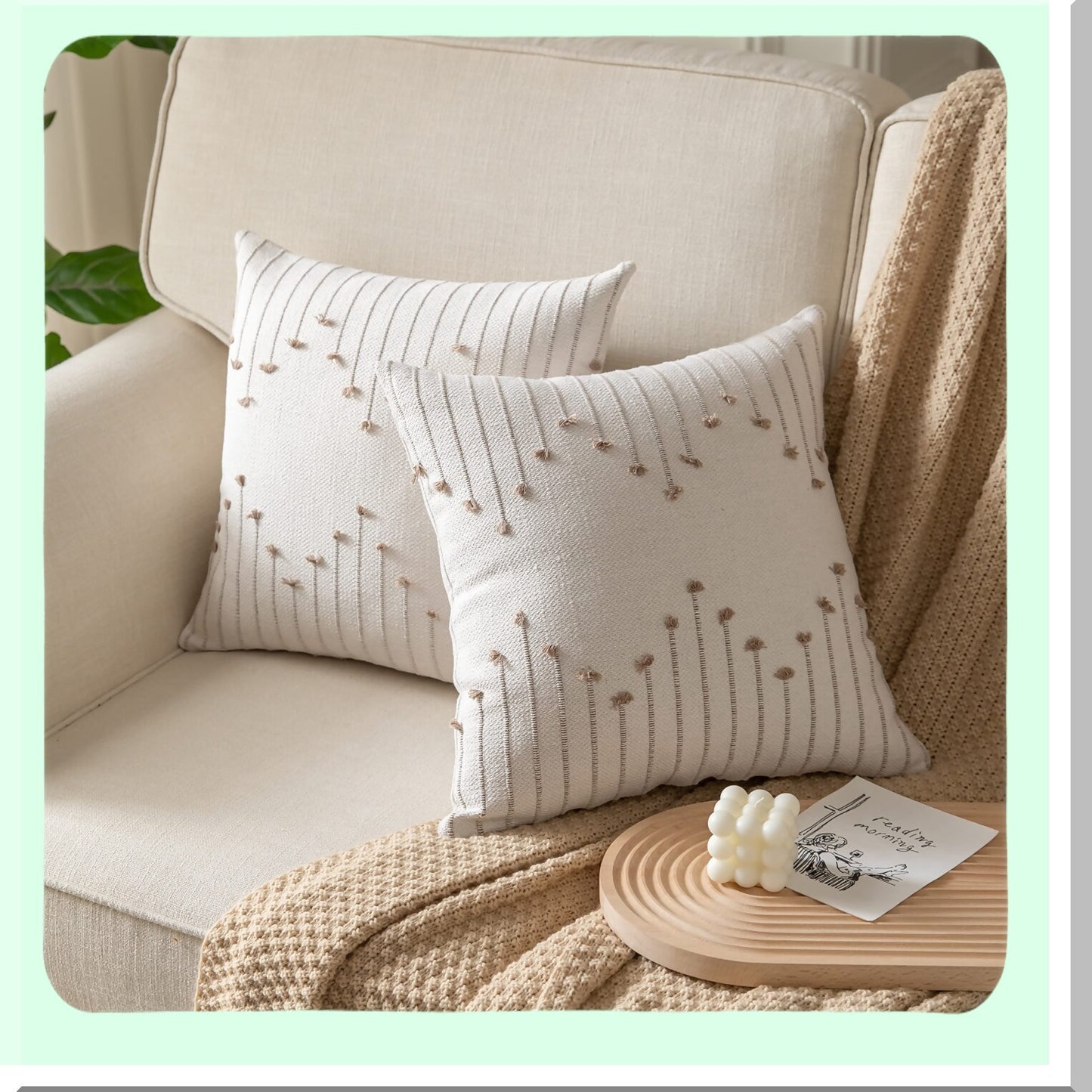 Neutral Line Farmhouse Pillow Covers - Set of 2 20x20 Decorative Throw Pillows for Bed & Sofa, Beige Tan Boho Cushion Covers for Living Room & Outdoor Décor
