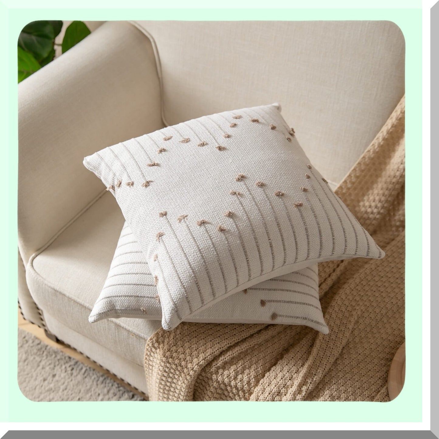 Neutral Line Farmhouse Pillow Covers - Set of 2 20x20 Decorative Throw Pillows for Bed & Sofa, Beige Tan Boho Cushion Covers for Living Room & Outdoor Décor