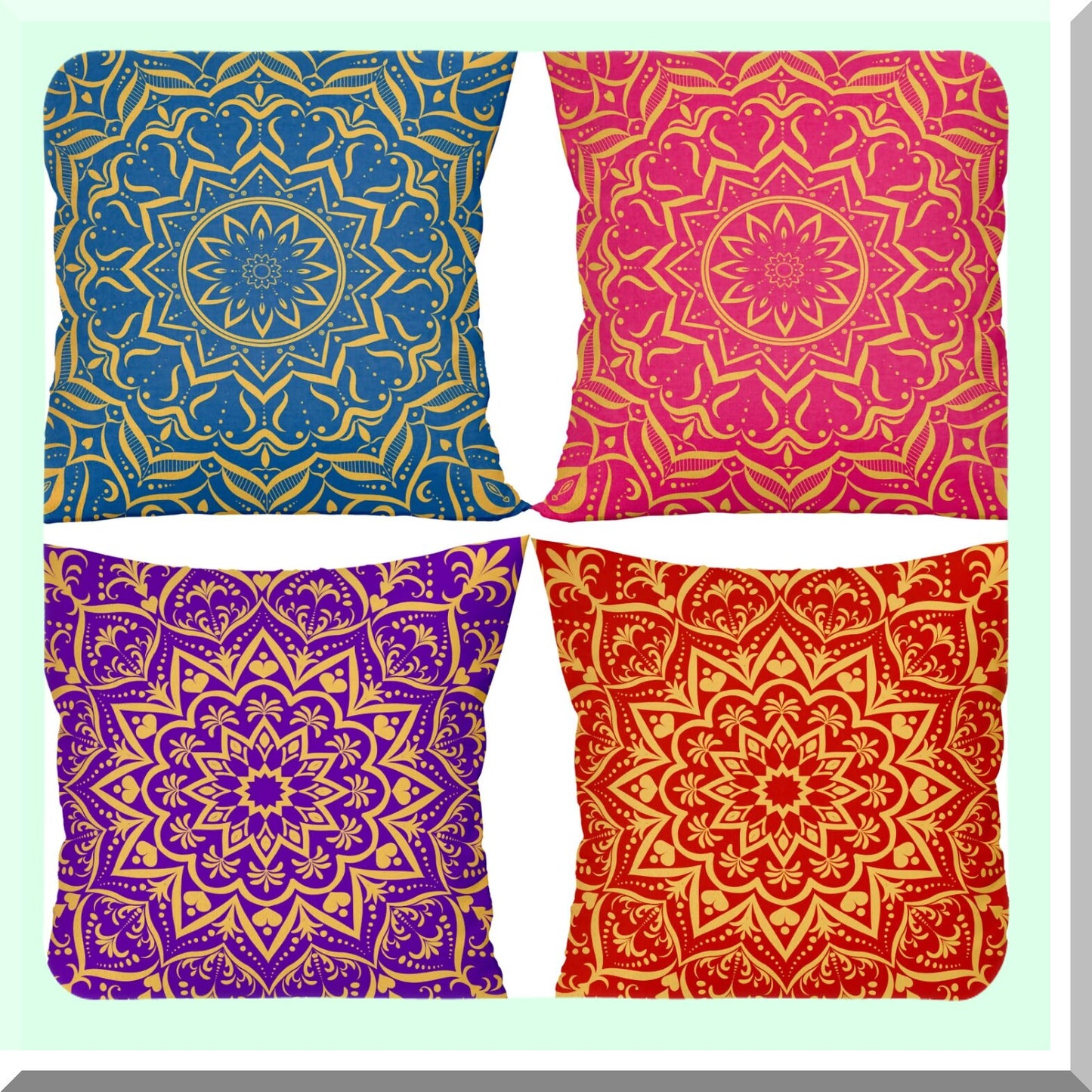 Vibrant Festive Pillow Covers Set - 18x18 Diwali Holi Decor - Colorful Diwali Home Decorations - 4 Pack Diwali Pillow Cases - Home Supplies