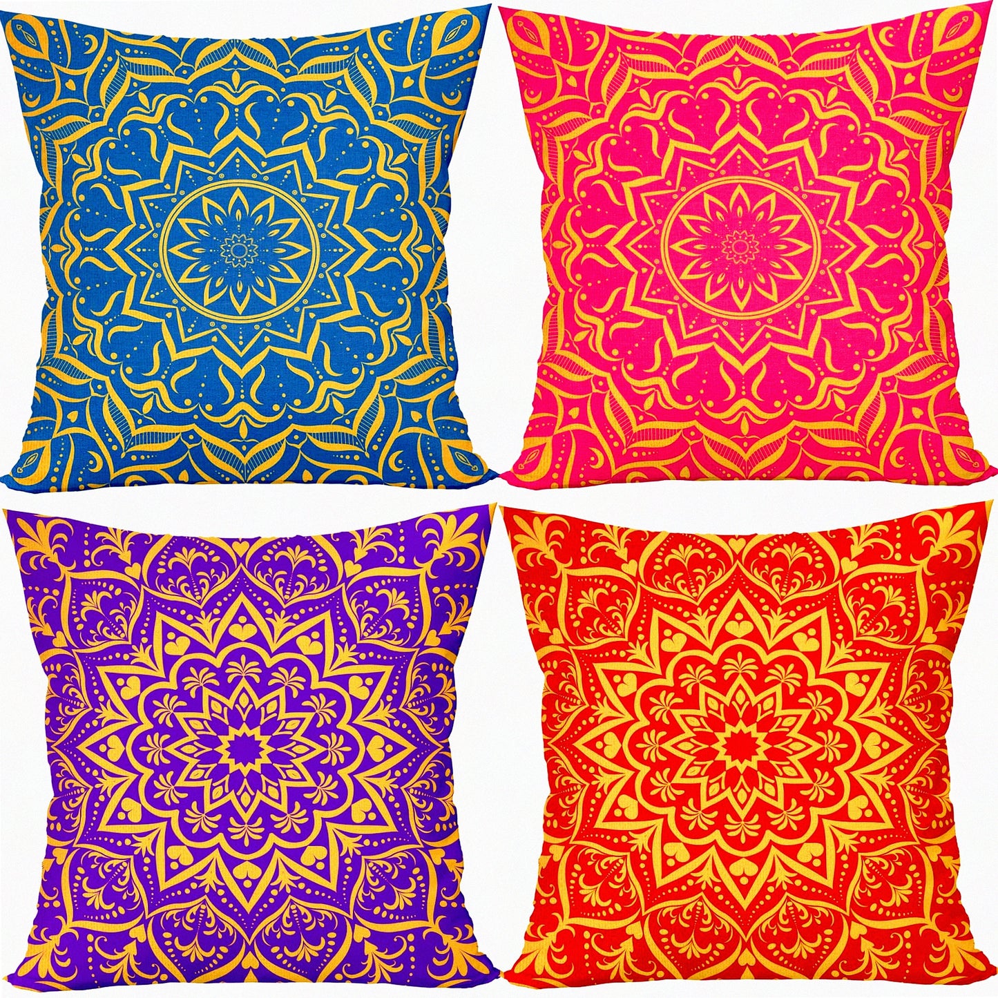 Vibrant Festive Pillow Covers Set - 18x18 Diwali Holi Decor - Colorful Diwali Home Decorations - 4 Pack Diwali Pillow Cases - Home Supplies