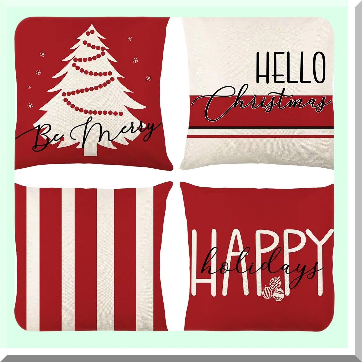 Winter Wonderland Pillow Cover Set - 18x18 Inch Red & White Holiday Decor - Farmhouse Xmas Throw Pillow Cases - Linen Decorative Cushion Covers for Couch - Set of 4