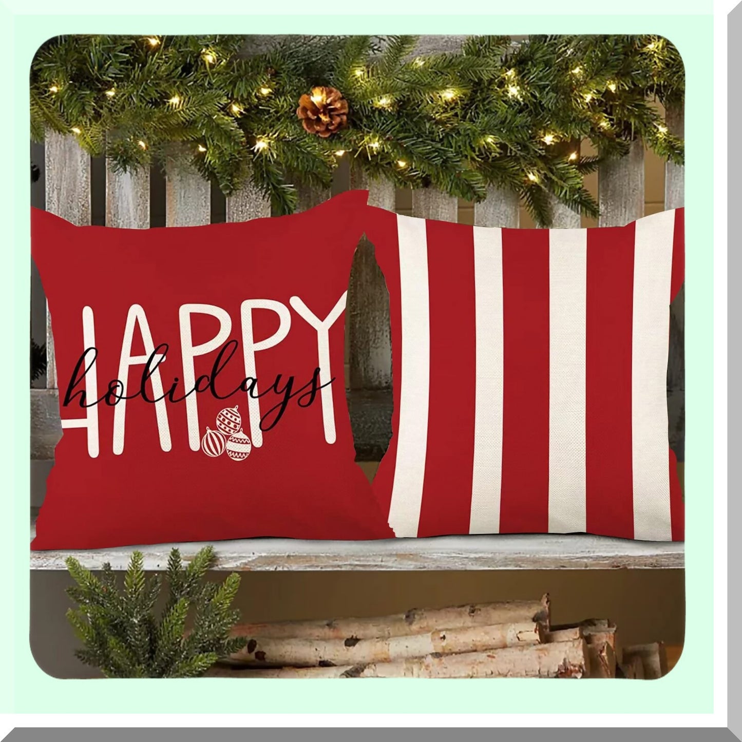 Winter Wonderland Pillow Cover Set - 18x18 Inch Red & White Holiday Decor - Farmhouse Xmas Throw Pillow Cases - Linen Decorative Cushion Covers for Couch - Set of 4