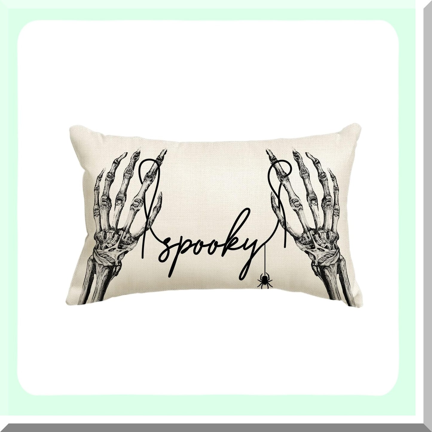Black Skeleton Hand Spider Throw Pillow Cover - Spooky 12x20 Inch Cushion Case for Sofa Couch Decoration