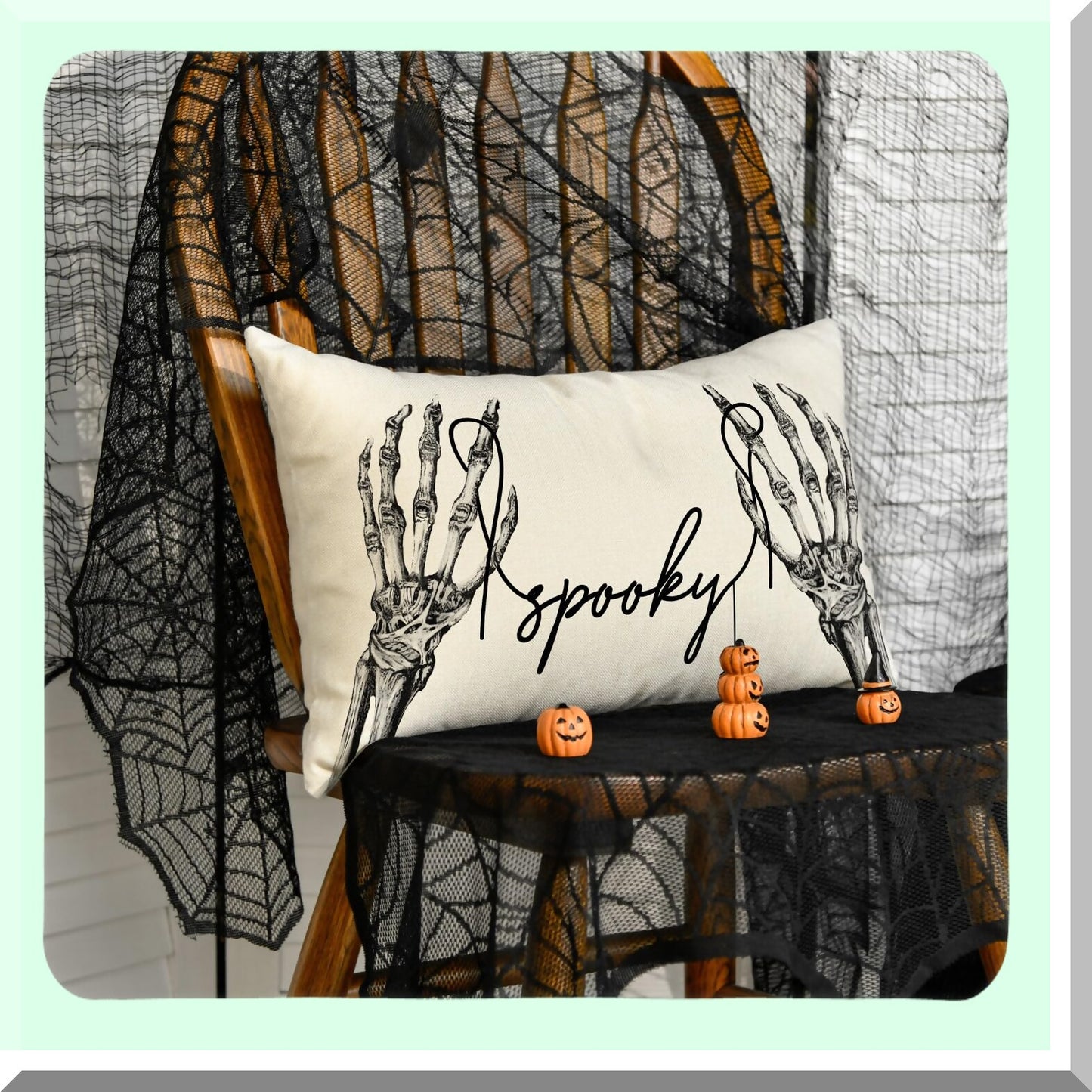 Black Skeleton Hand Spider Throw Pillow Cover - Spooky 12x20 Inch Cushion Case for Sofa Couch Decoration