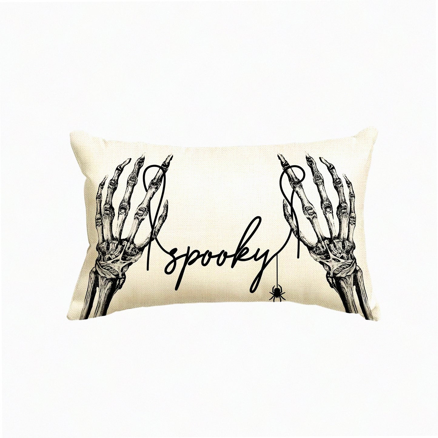 Black Skeleton Hand Spider Throw Pillow Cover - Spooky 12x20 Inch Cushion Case for Sofa Couch Decoration