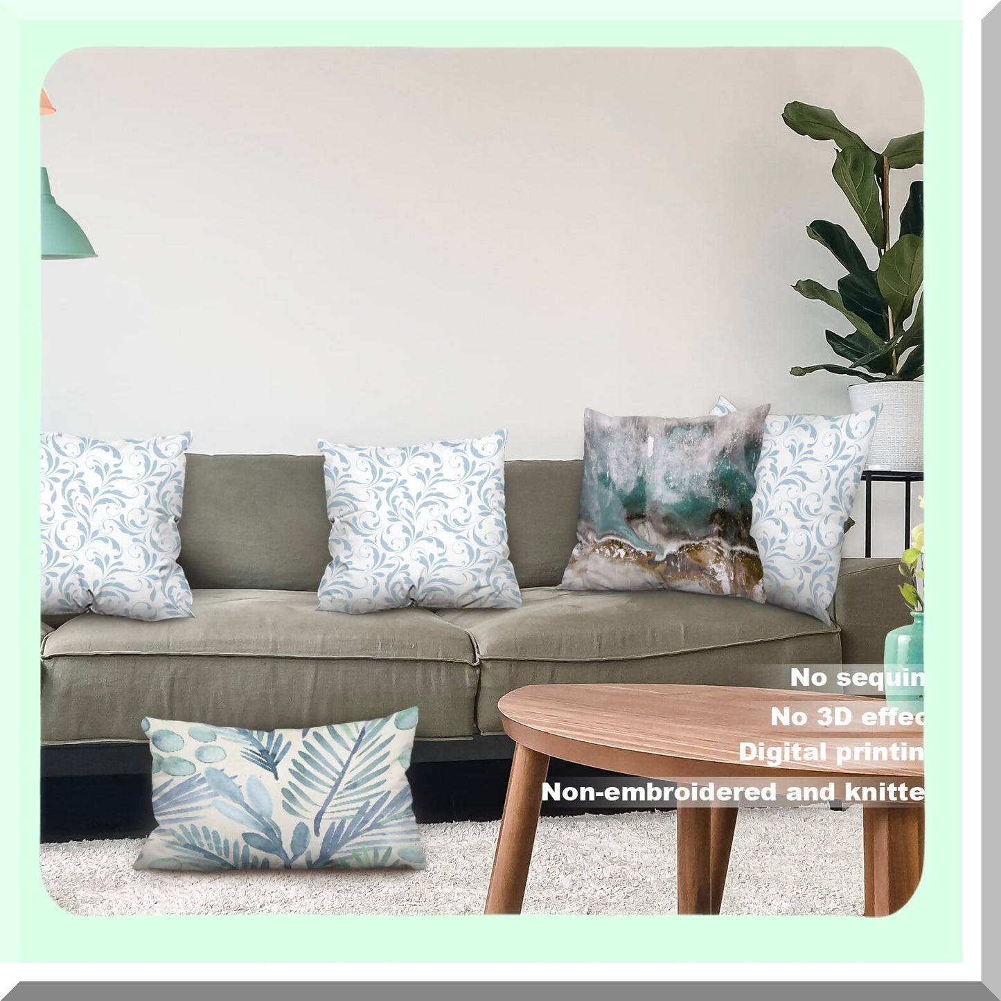 Floral Winter Swirls Pillow Covers Set - Blue & White 18x18 Inch Double Sided Decorative Throw Cases - Delicate Flowers Bouquet Design
