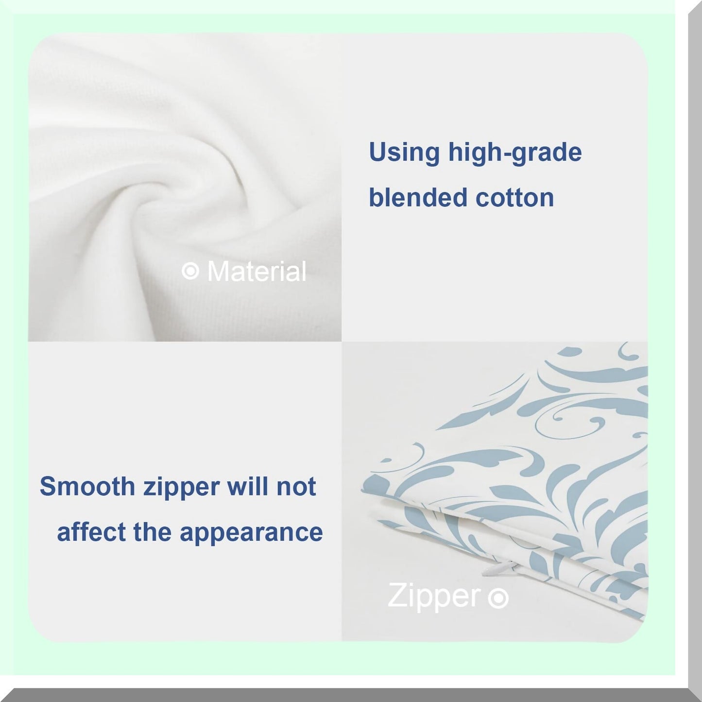 Floral Winter Swirls Pillow Covers Set - Blue & White 18x18 Inch Double Sided Decorative Throw Cases - Delicate Flowers Bouquet Design