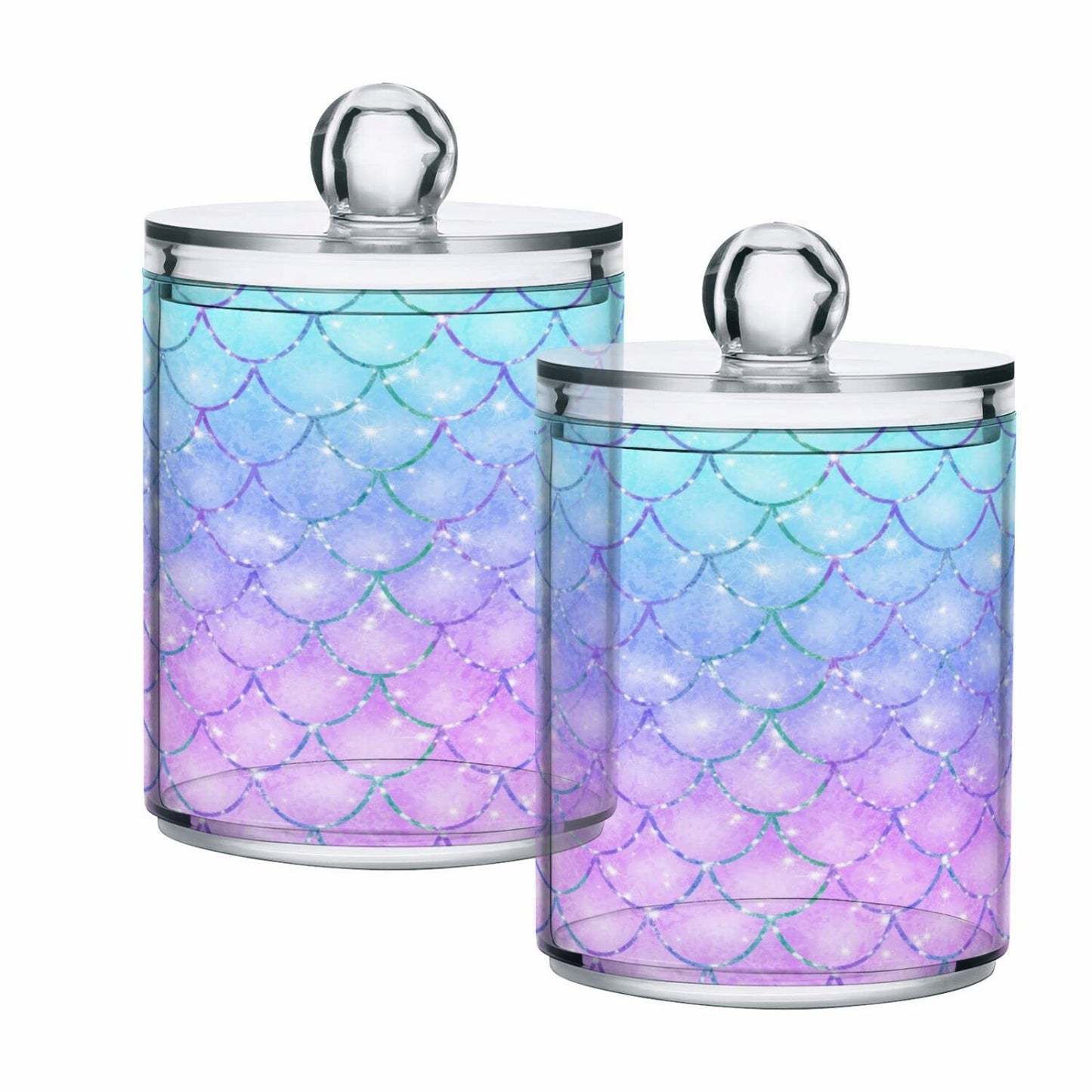 2 Pack Pink Blue Mermaid Scales Bathroom Storage Canisters