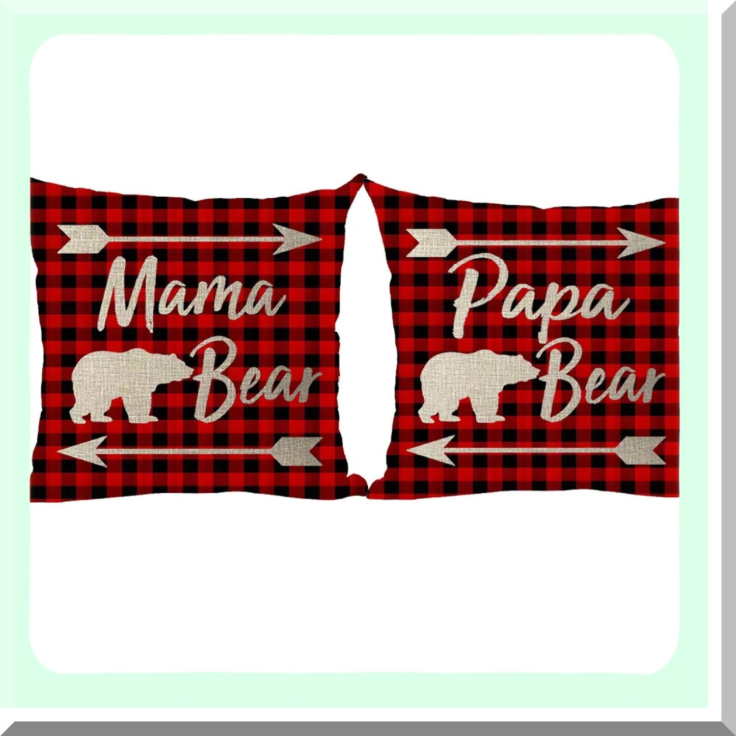 Merry Bear Arrow Claret Wine Red Plaid Throw Pillow Cover - Home Living Room Bed Sofa Car Decor - Cotton Linen Square 18 x 18 Inches