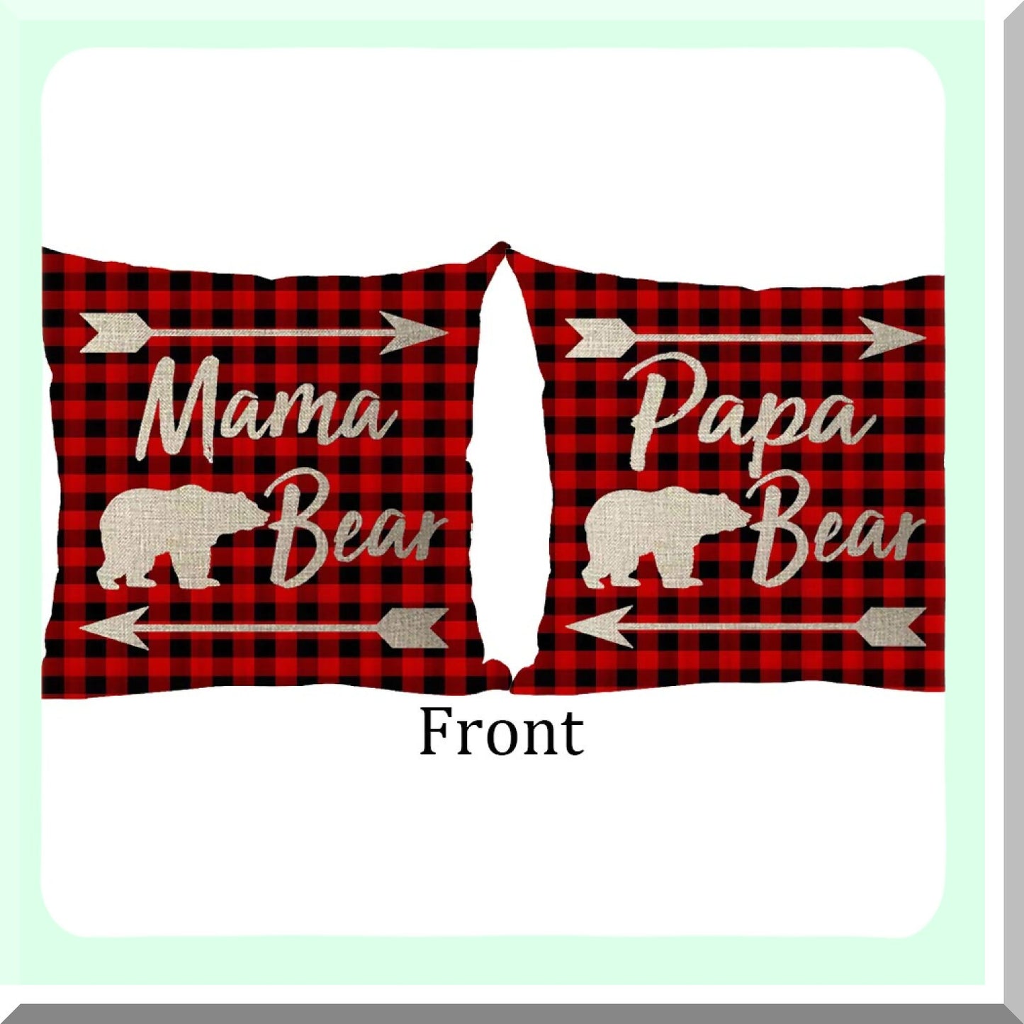 Merry Bear Arrow Claret Wine Red Plaid Throw Pillow Cover - Home Living Room Bed Sofa Car Decor - Cotton Linen Square 18 x 18 Inches