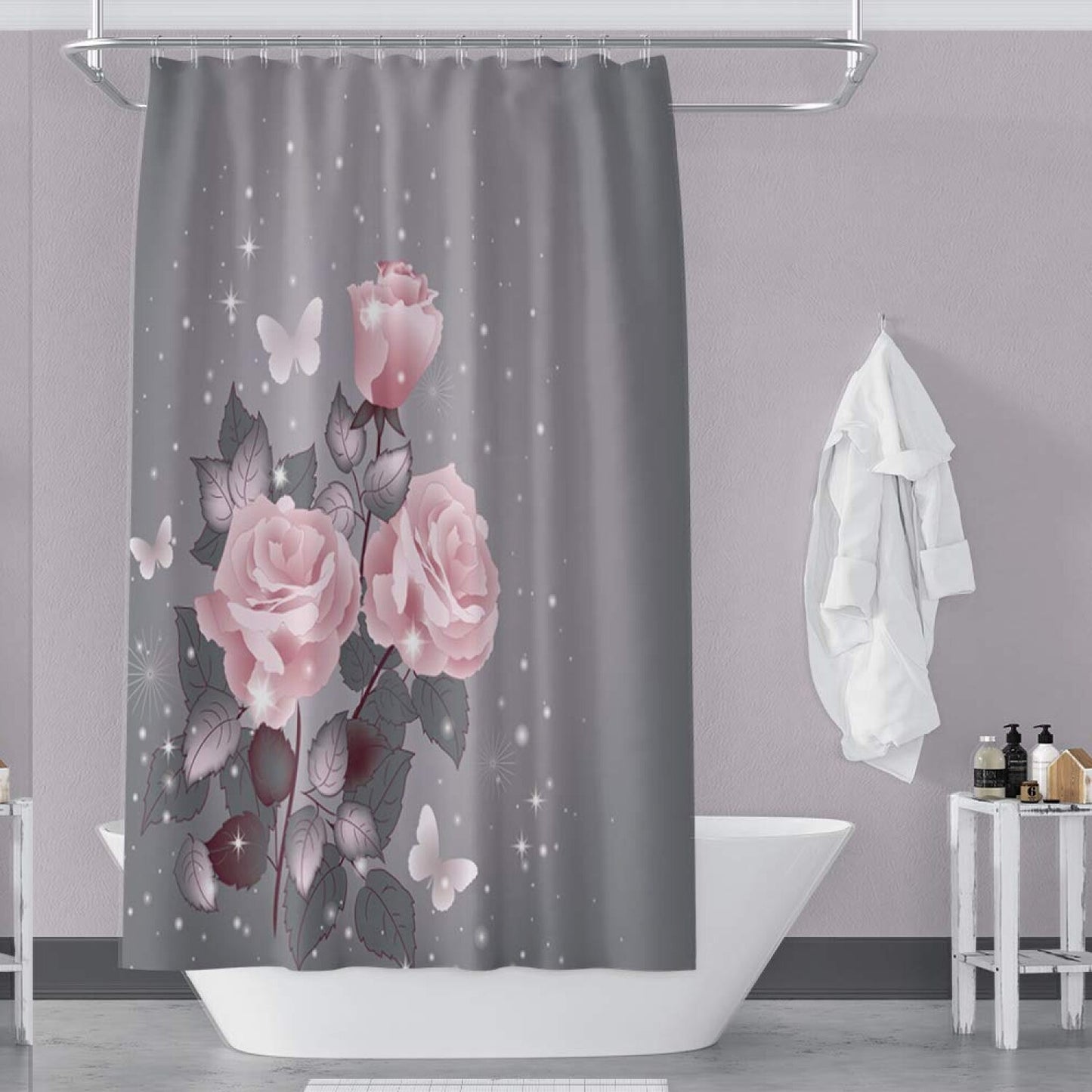 Pink Rose Floral Shower Curtain 60x72inch