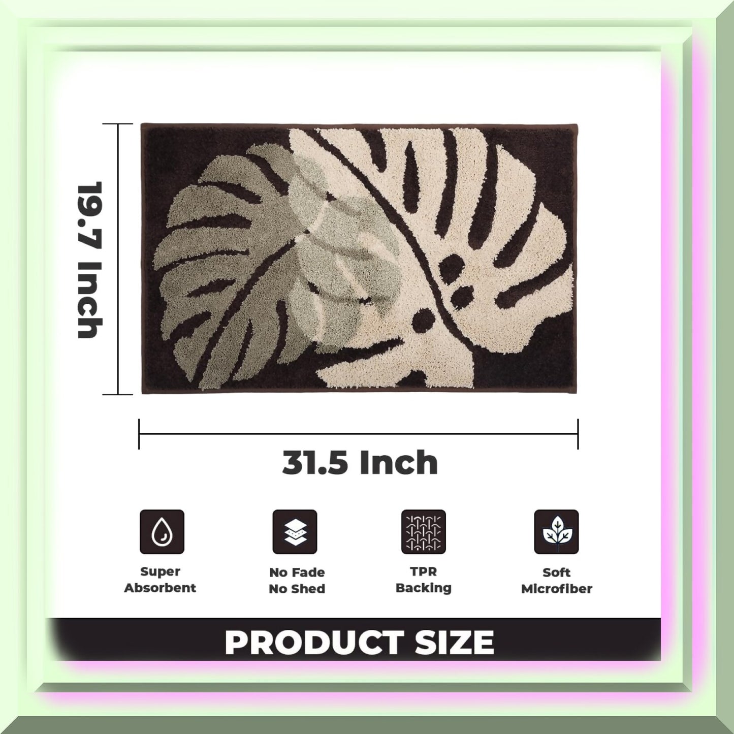 Plants Bathroom Rug 31"x20" Brown Non Slip Microfiber