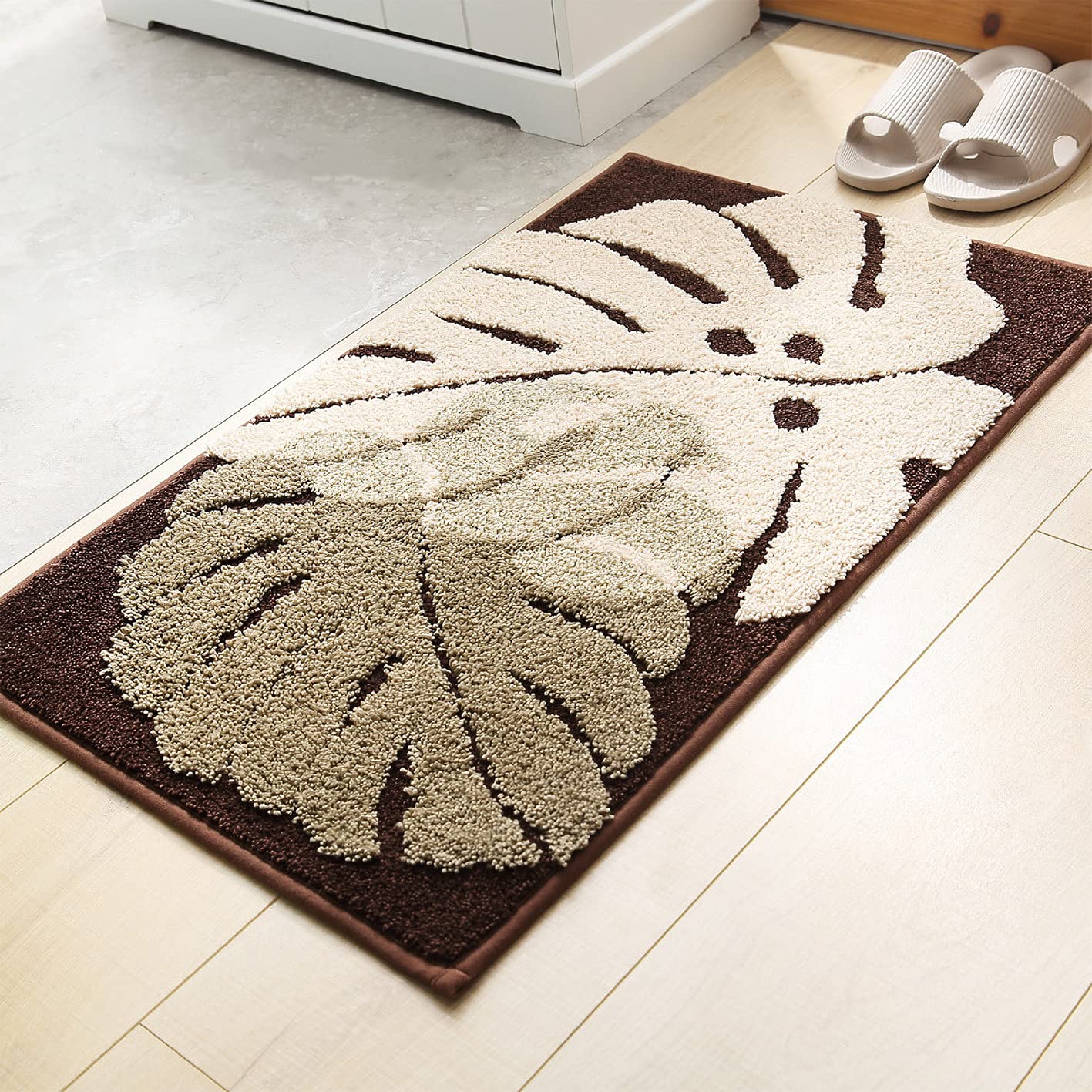 Plants Bathroom Rug 31"x20" Brown Non Slip Microfiber