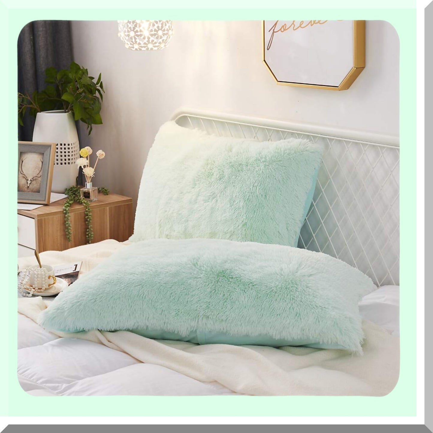Velvet Aqua Queen Pillowcase Set - Soft Decorative Covers with Zipper Closure - Standard Size 20 x 26 Inches - Pack of 2