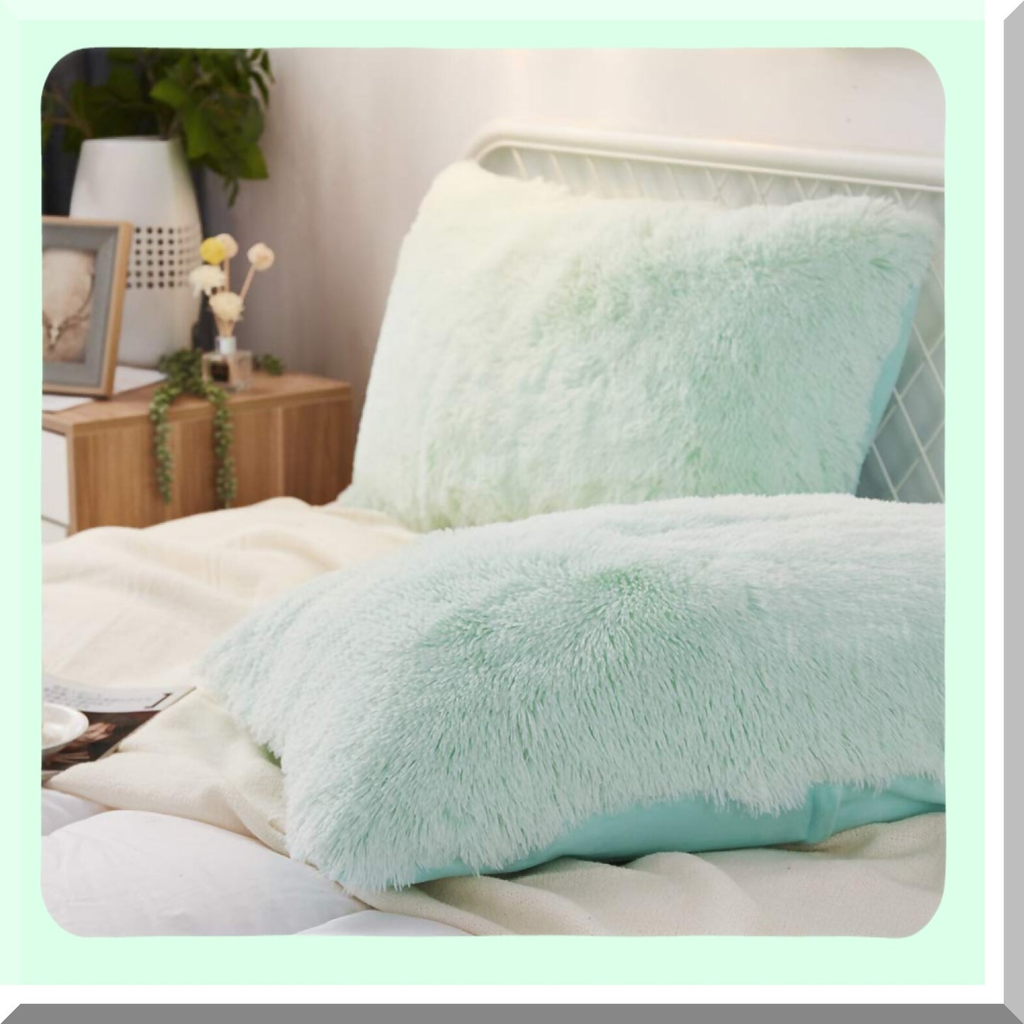 Velvet Aqua Queen Pillowcase Set - Soft Decorative Covers with Zipper Closure - Standard Size 20 x 26 Inches - Pack of 2