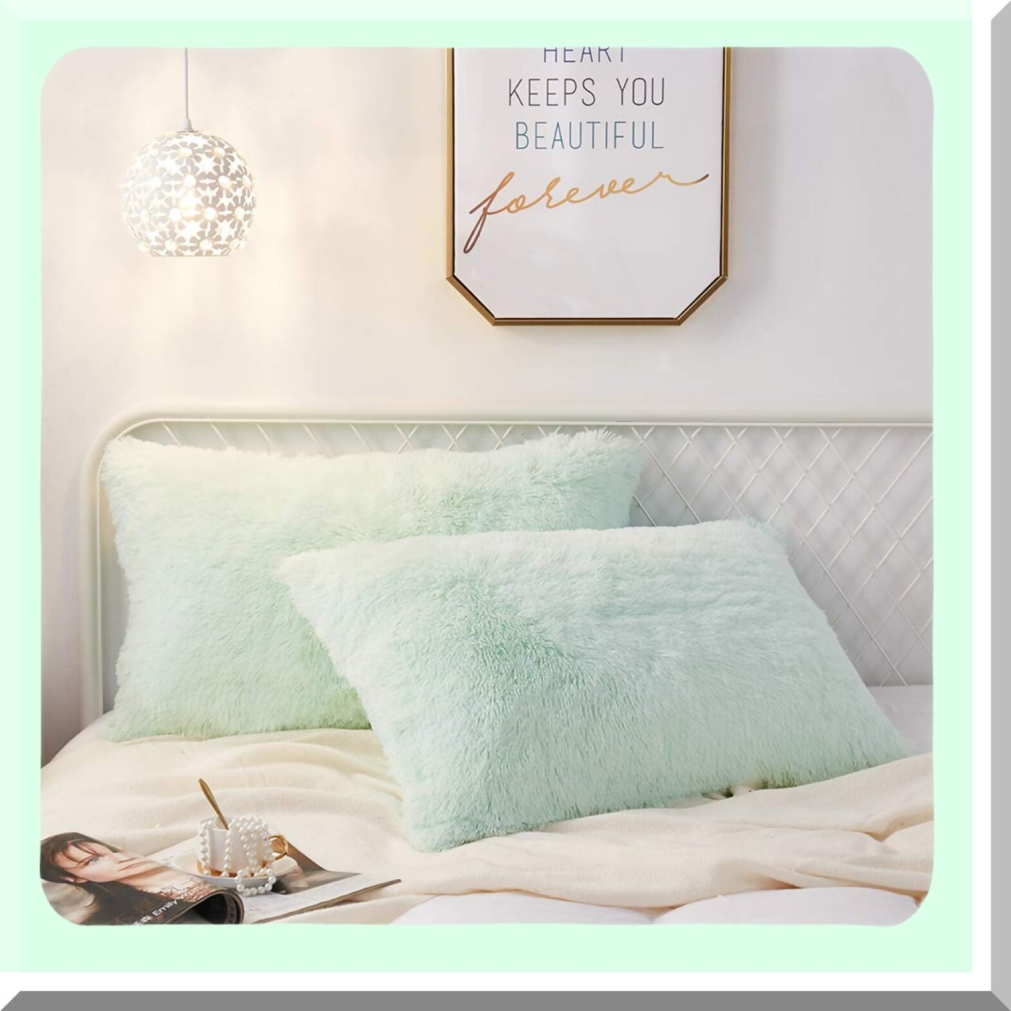 Velvet Aqua Queen Pillowcase Set - Soft Decorative Covers with Zipper Closure - Standard Size 20 x 26 Inches - Pack of 2