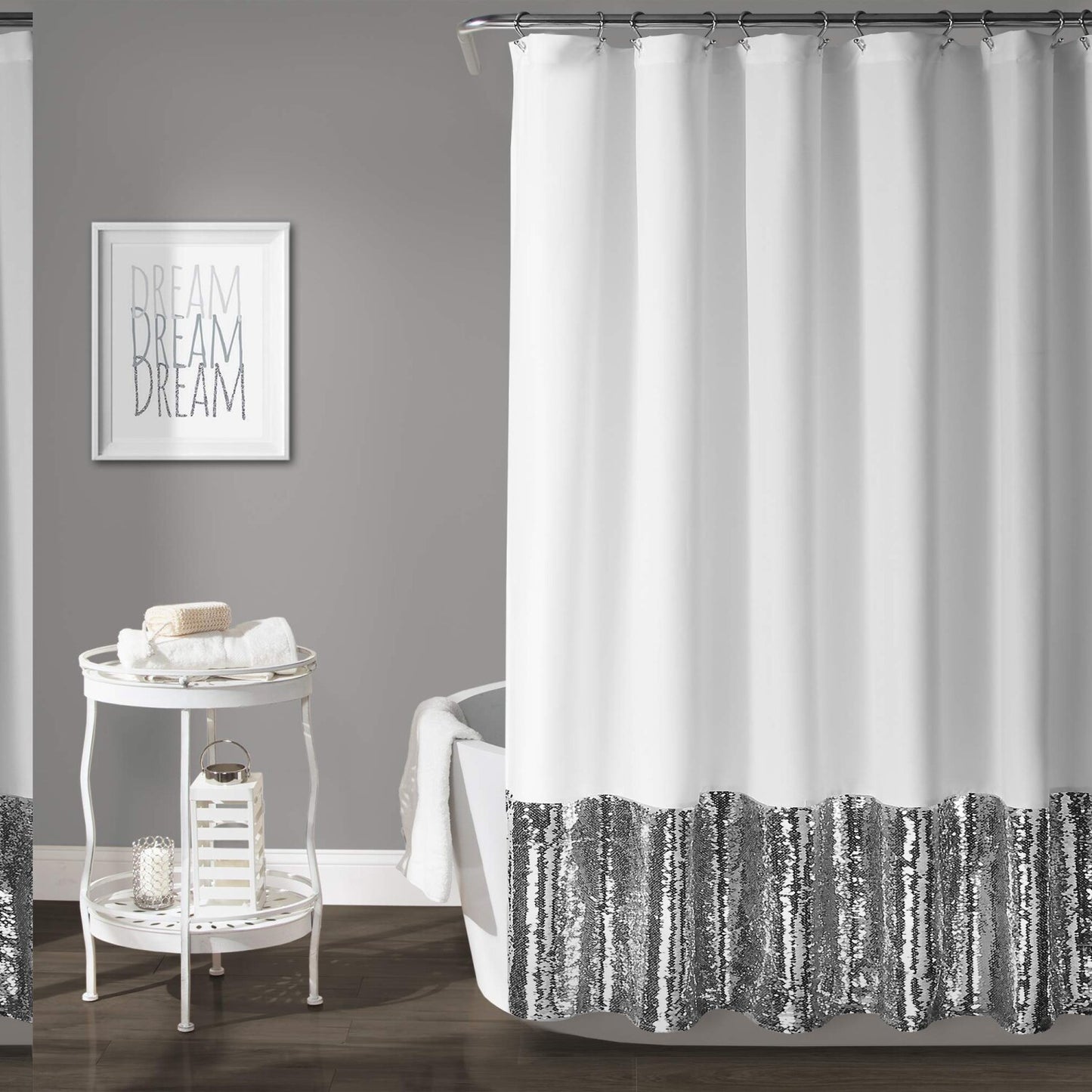 72" x 72" Silver White Mermaid Sequins Shower Curtain