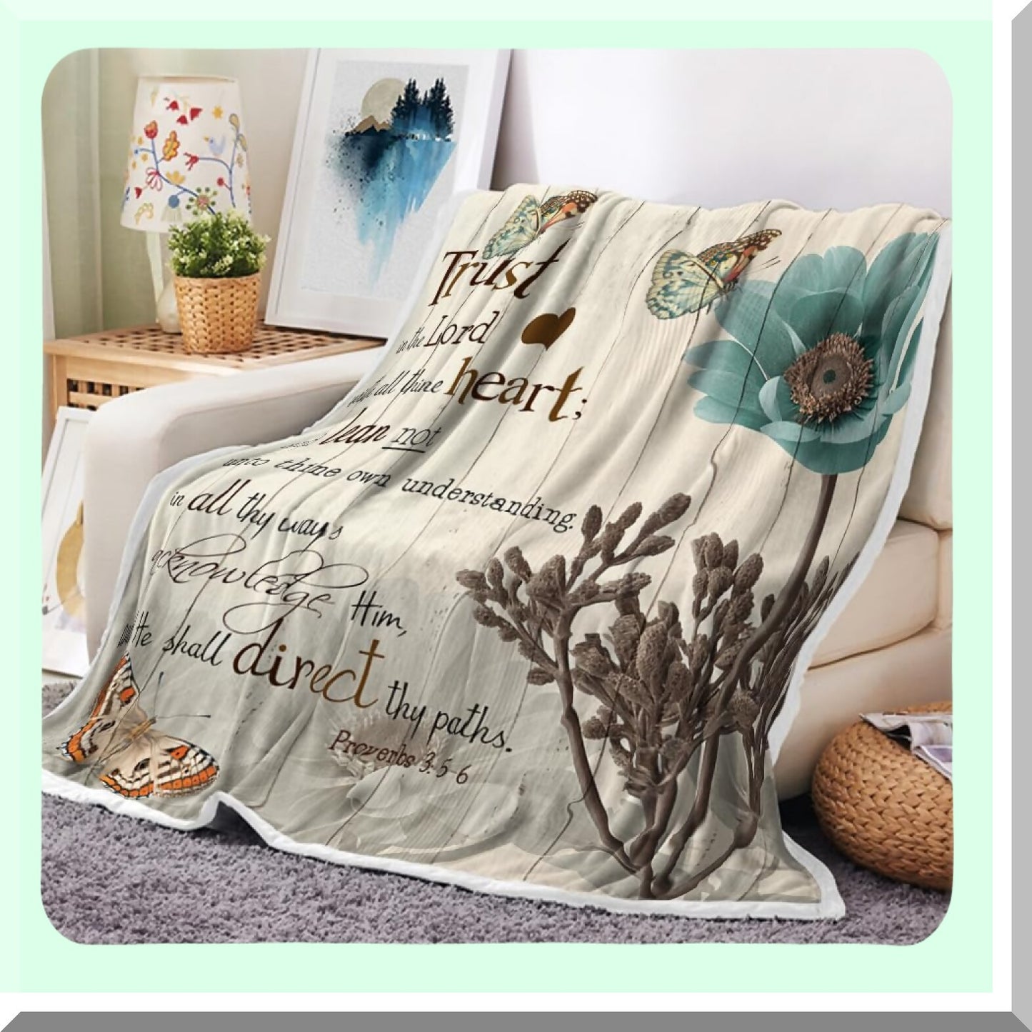 Rustic Teal Tulip Inspirational Throw Blanket - Cozy Farmhouse Floral Fleece for Bed & Couch