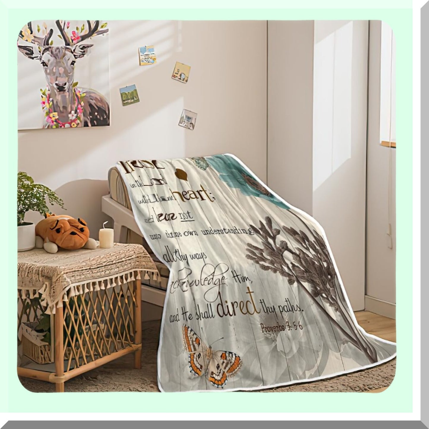 Rustic Teal Tulip Inspirational Throw Blanket - Cozy Farmhouse Floral Fleece for Bed & Couch