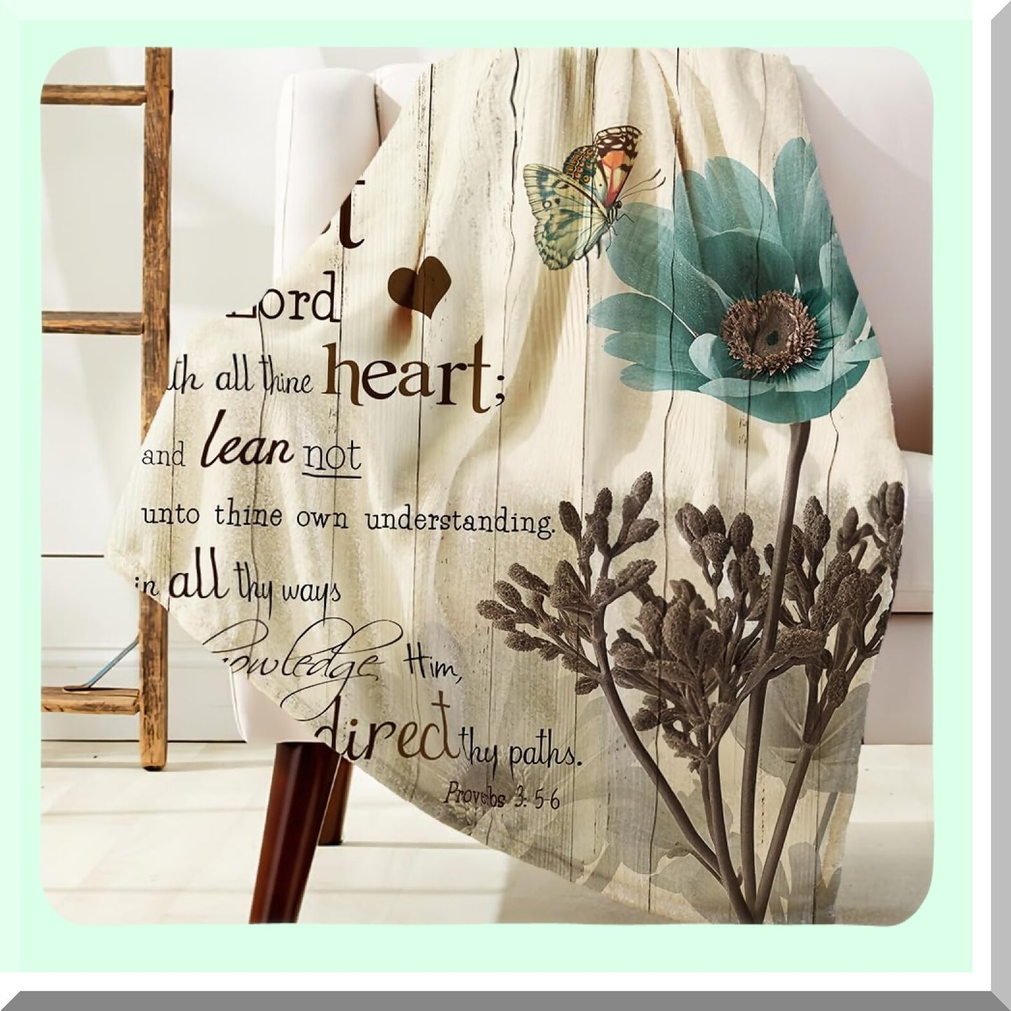Rustic Teal Tulip Inspirational Throw Blanket - Cozy Farmhouse Floral Fleece for Bed & Couch