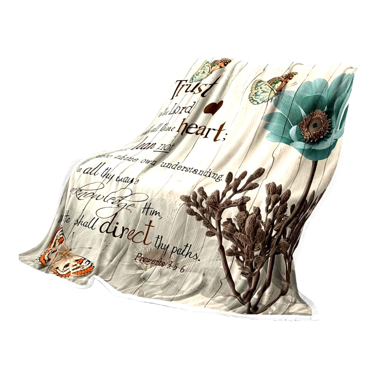 Rustic Teal Tulip Inspirational Throw Blanket - Cozy Farmhouse Floral Fleece for Bed & Couch