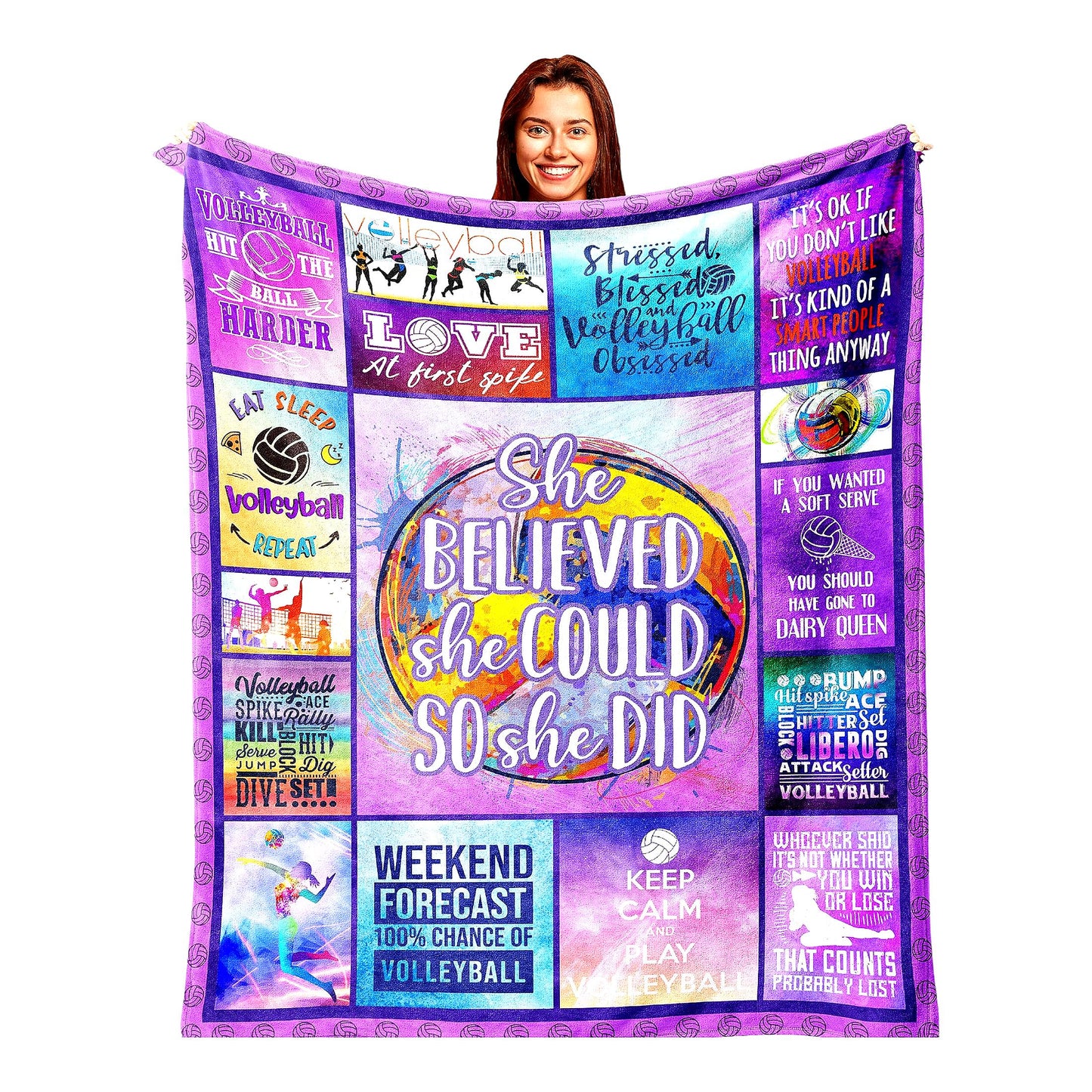 SpikeDreams Volleyball Blanket - Perfect Gifts for Teen Girls, Teams, Coaches, and Fans - Cozy 60x50 Inch Volleyball Decor