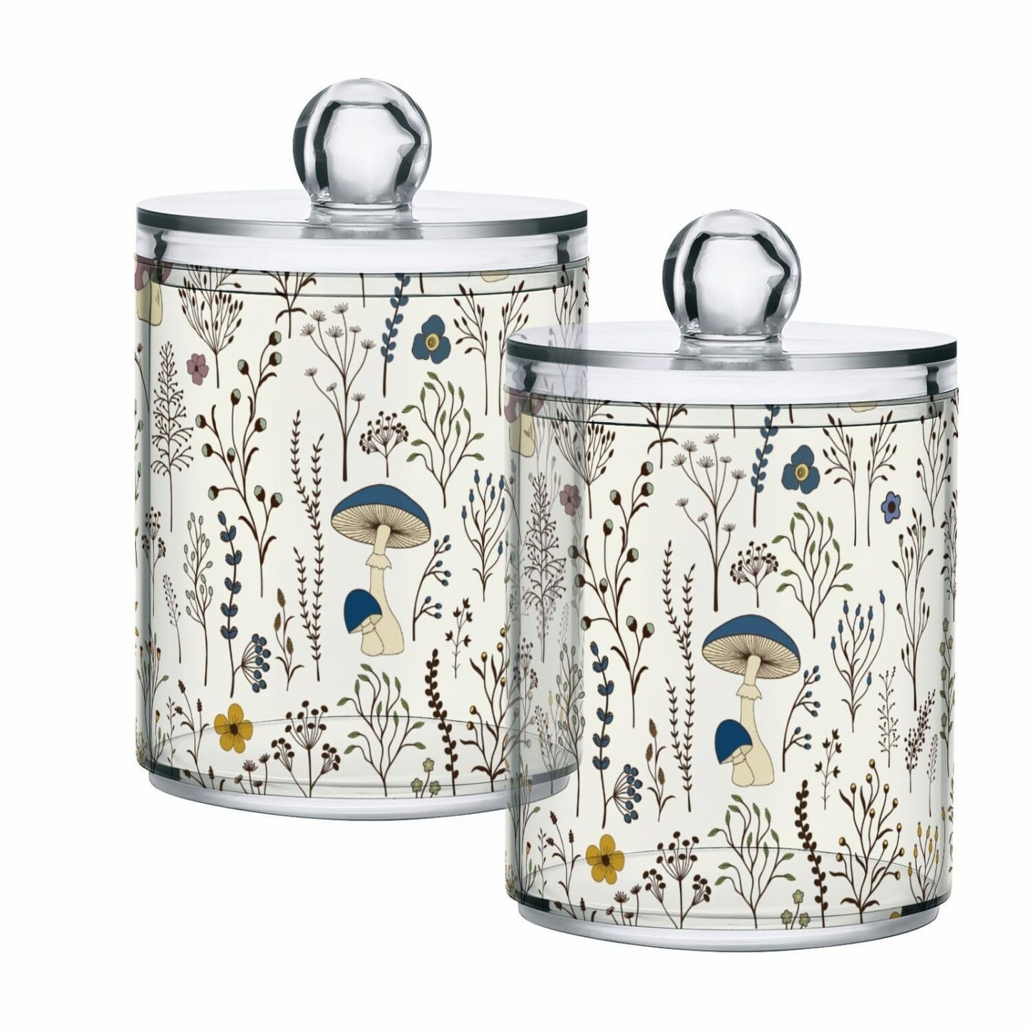 Mushroom Qtip Holder 2Pack Clear Plastic Storage Jars